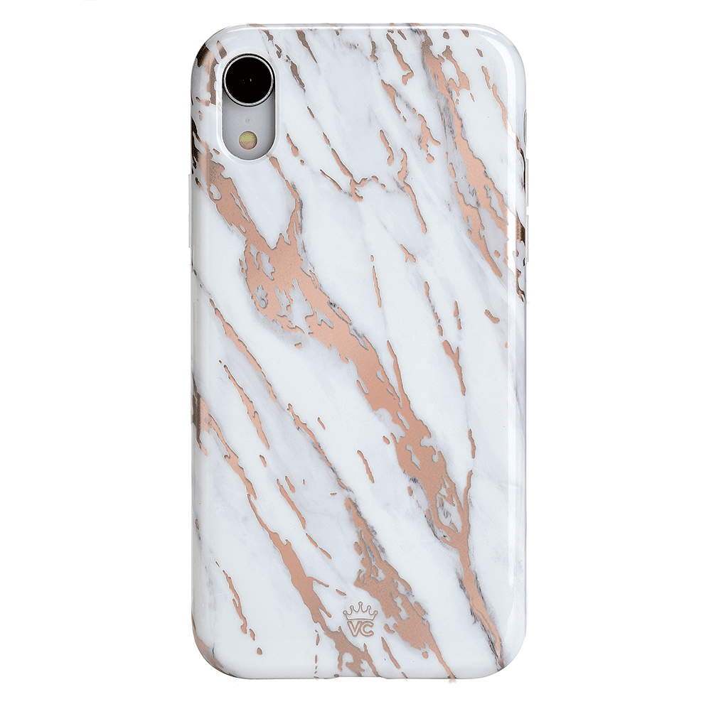 Elegant White Marble with Rose Gold Chrome iPhone Case - Slim Protective Cover for iPhone 13/14/15 Pro Max | Perfect for Everyday Use, Office & Travel