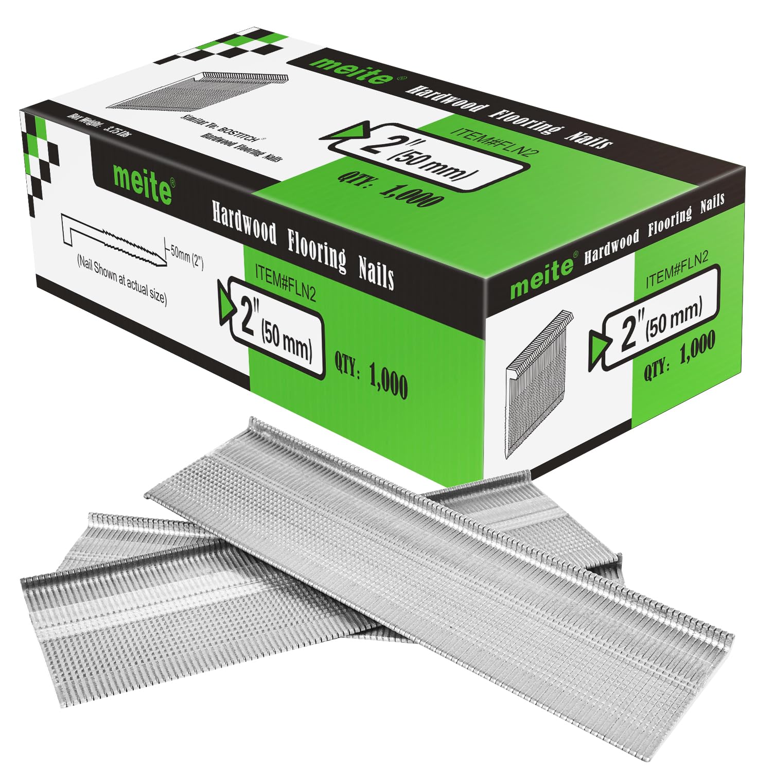 Meite 16 Gauge 2 Inch Flooring Nails - 16GA L Cleat Hardwood Flooring Nails for Nail Gun (1,000 Count) - Perfect for Installing Hardwood Floors, Engineered Wood & Bamboo Flooring