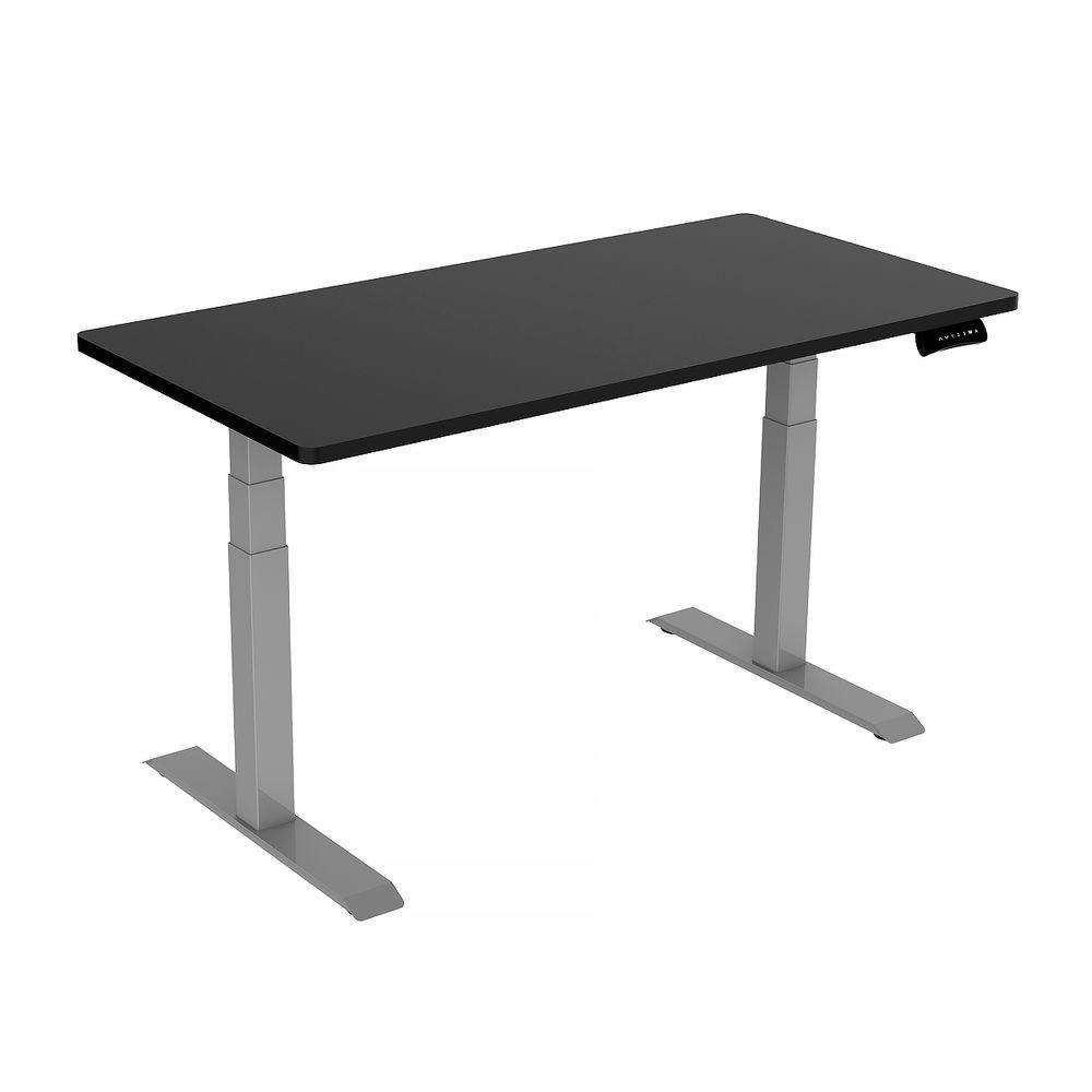 160cm Electric Standing Desk - Adjustable Height Dual Motor Sit Stand Workstation (Grey Frame & Black Top) for Home Office, Gaming & Study