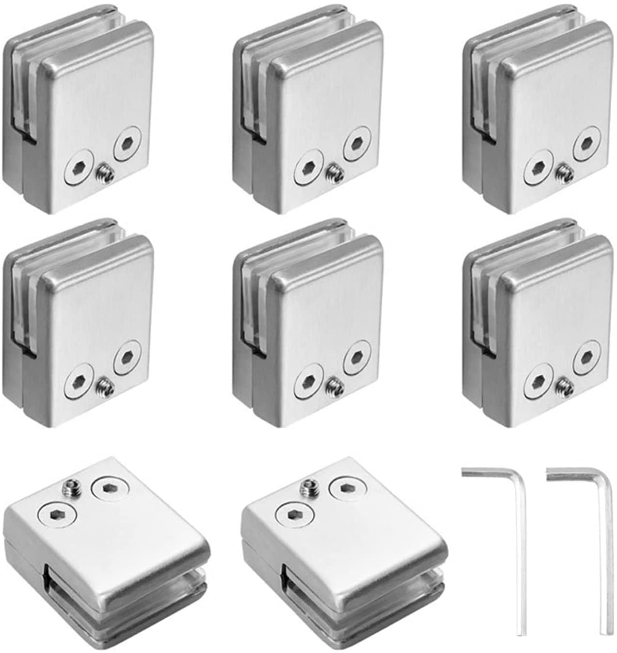 8-Pack 304 Stainless Steel Adjustable Glass Clip Clamps - Flat Back Bracket Holder for 10-12mm Glass Panels - Perfect for Balustrades, Staircase Handrails & Glass Partitions (Indoor/Outdoor Use)