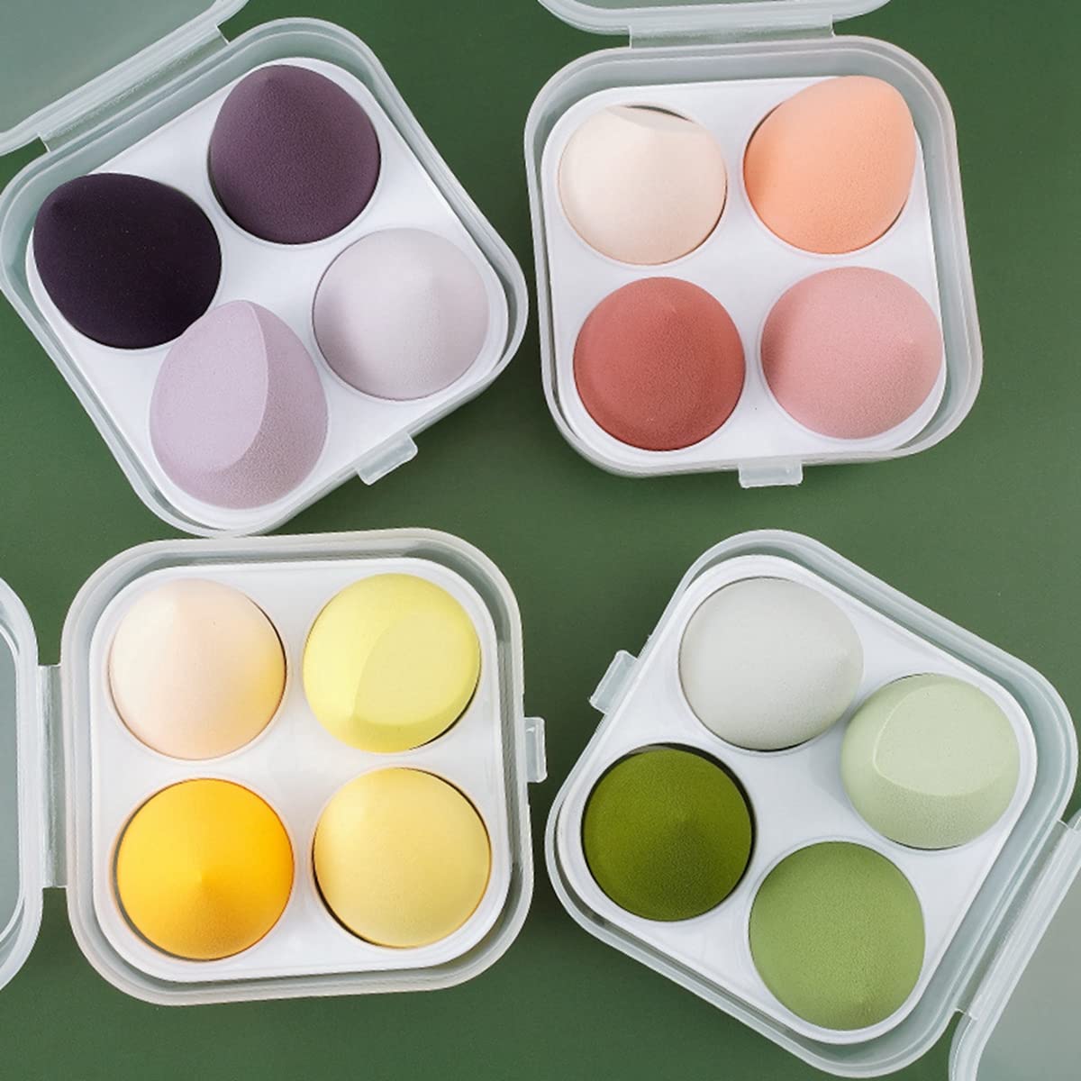 Premium 4-Piece Makeup Sponge Set - Soft Beauty Blender for Dry & Wet Application, Easy Clean Foundation Sponge with Storage Box (4 Colors) - Perfect for Flawless Makeup, Contouring & Blending