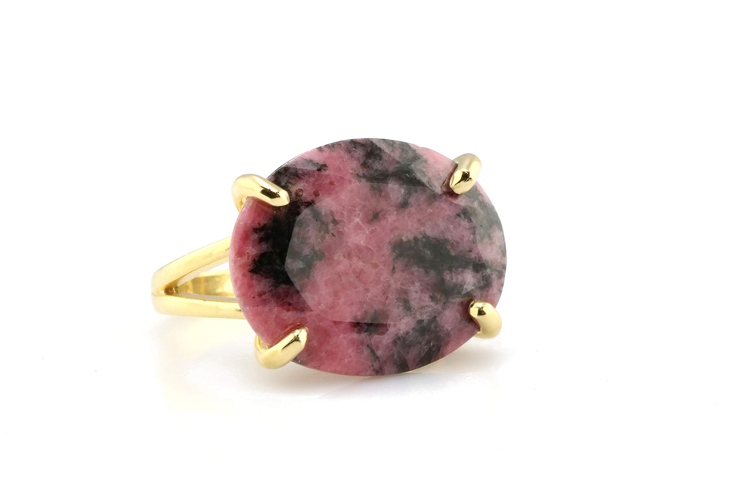 Natural Rhodonite Ring - Gold Filled Oval Gemstone Jewelry for Women - Perfect Gift & Everyday Wear