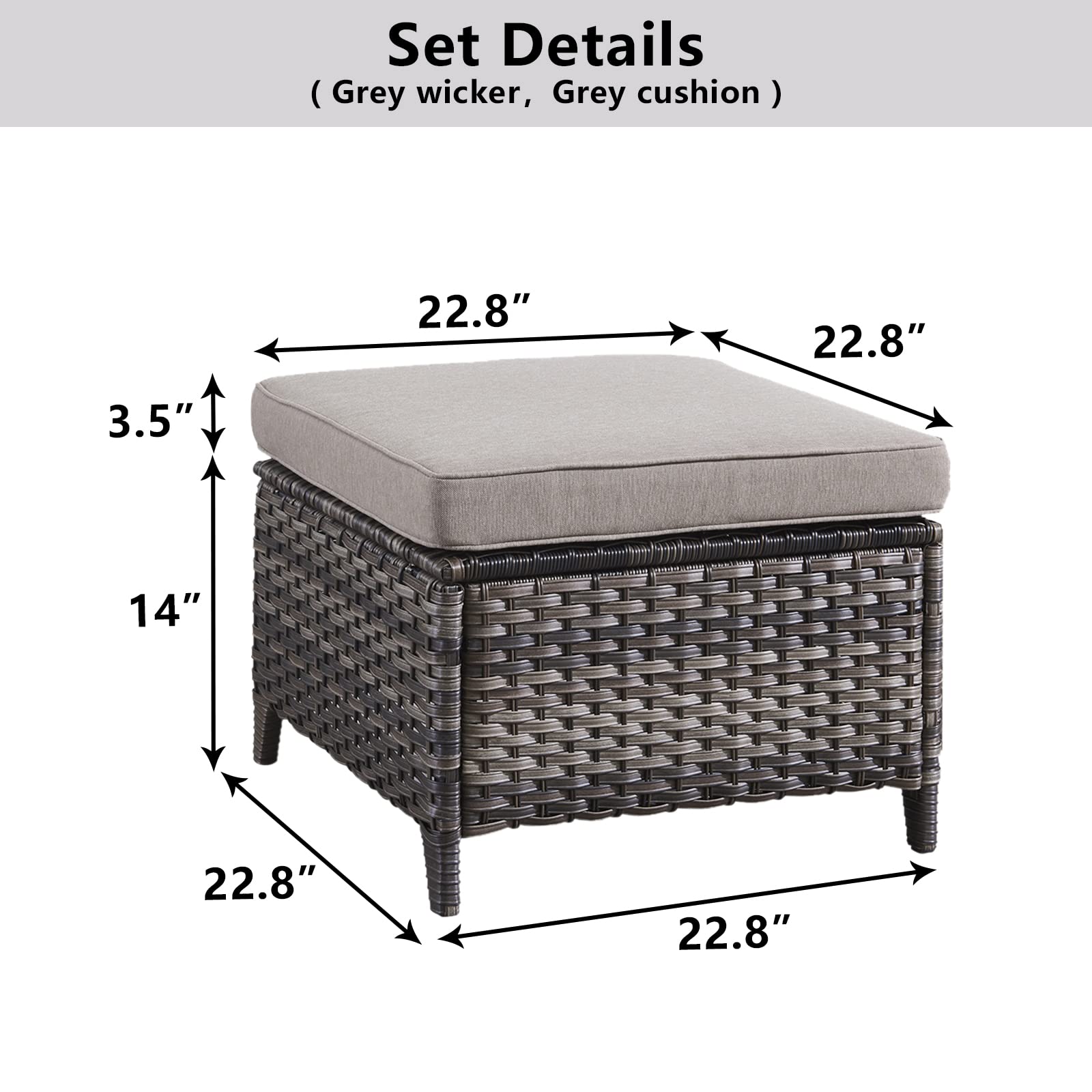 All-Weather Outdoor Patio Ottoman Set of 2 - Wicker Rattan Footstool with Soft Cushions for Garden, Deck & Poolside Relaxation
