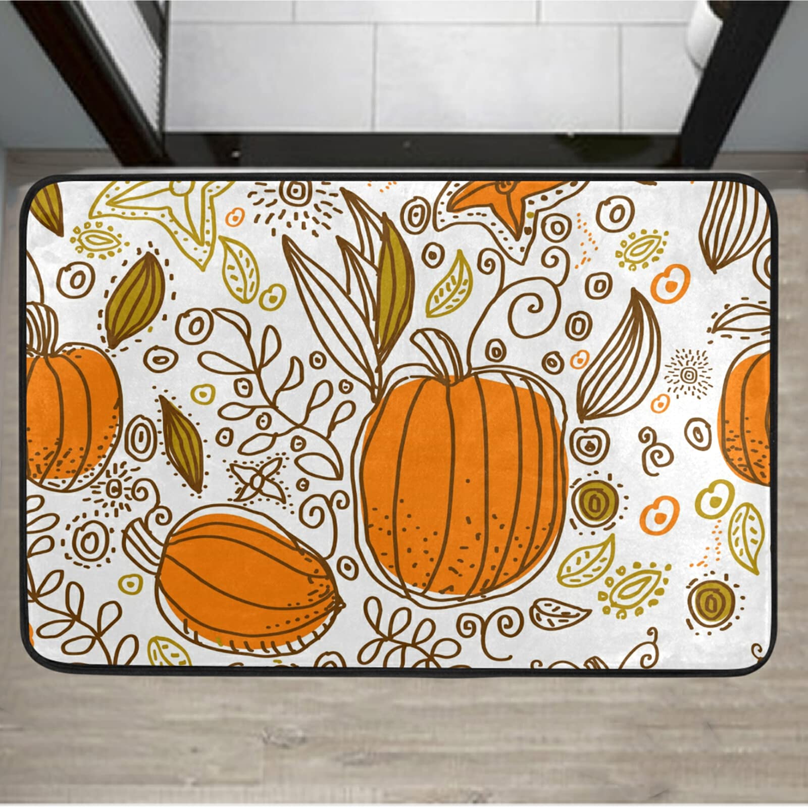 Non-Slip Fall Pumpkin Leaves Doormat 16x24 Inch - Washable Rubber Backing Farmhouse Welcome Mat for Kitchen, Front Door & Entryway | Perfect for Autumn Decor, Indoor Home Use & Seasonal Greetings