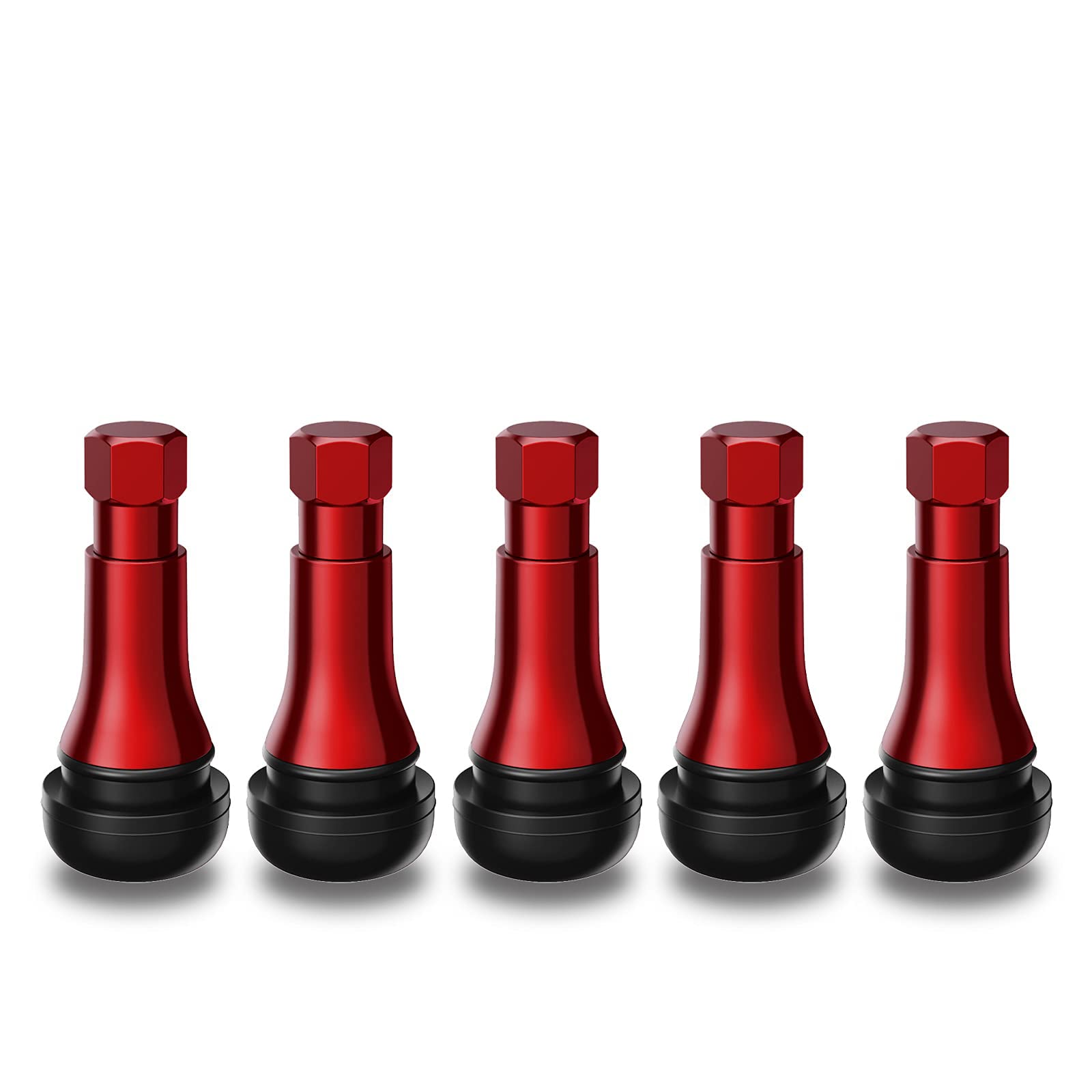 CKAuto TR413AC Red Chrome Snap-in Rubber Tire Valve Stems (5 Pack) - Universal Fit for Cars, Trucks & SUVs - Enhance Wheel Appearance & Air Pressure Maintenance