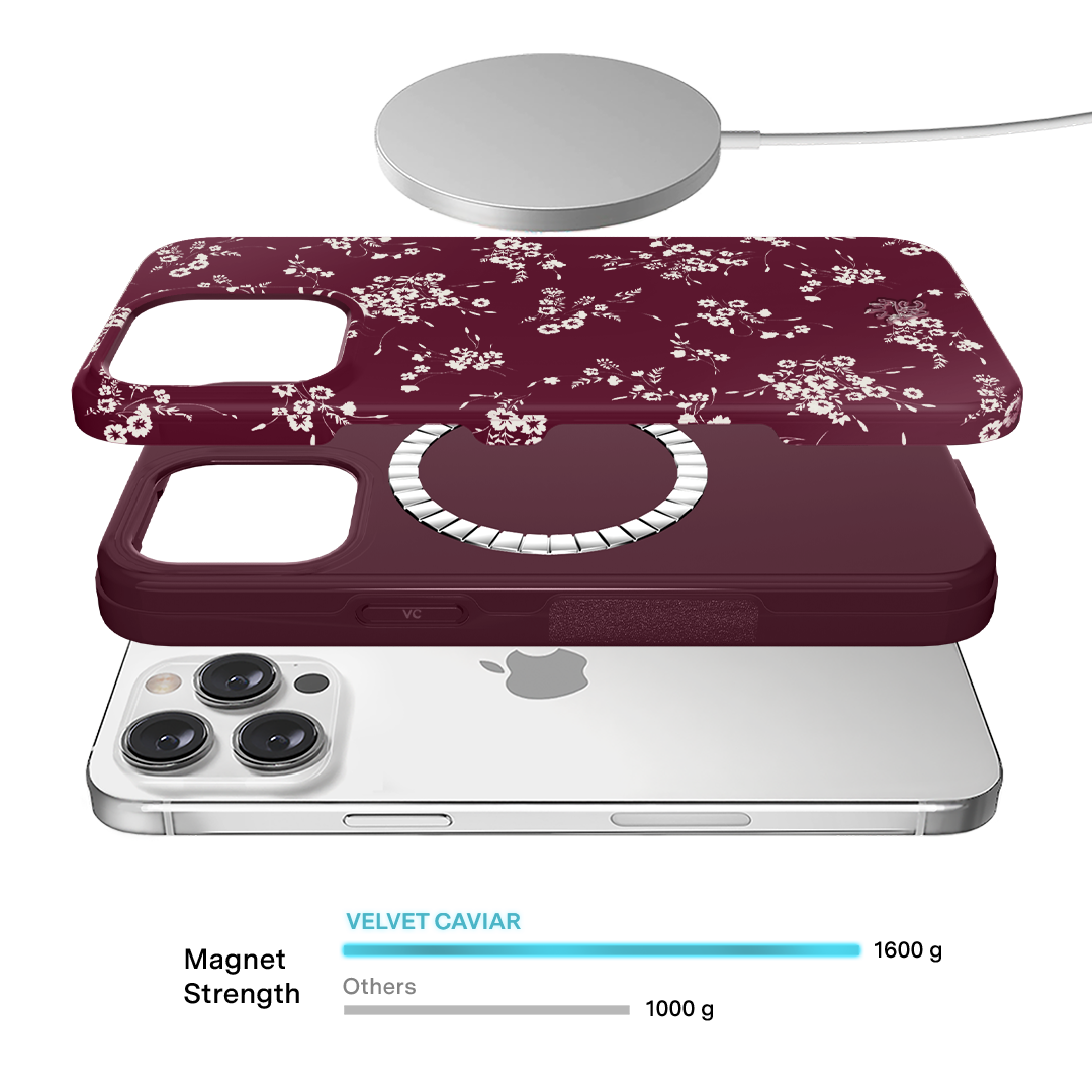 Elegant French Burgundy Floral Pattern iPhone Case - Stylish Protective Cover for iPhone 13/14/15 Pro Max - Perfect for Daily Use, Travel & Gift Giving