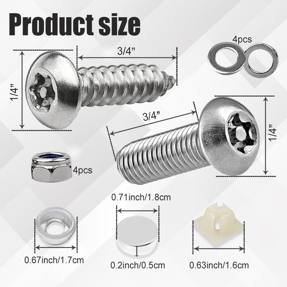 Anti Theft License Plate Screws - Stainless Steel Security Bolts for Car Mounting | Durable & Rustproof