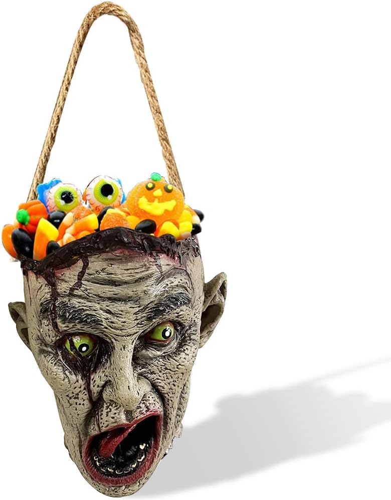 Halloween Zombie Head Candy Tote Bag - Scary Latex Trick or Treat Bag for Kids & Adults - Perfect for Trick-or-Treating, Halloween Parties, Haunted House Decor & Spooky Gift Giving