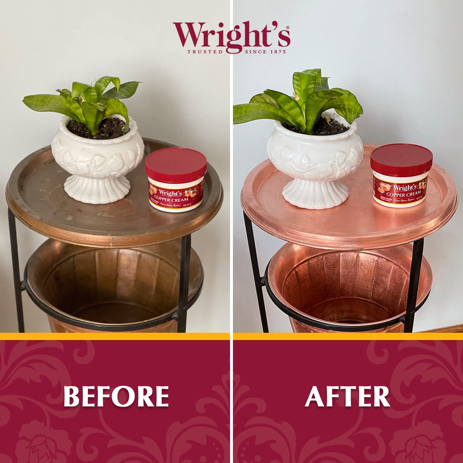 Wright's Copper Cleaner & Polish - 8oz Twin Pack with Microfiber Cloth - Safe Tarnish Remover for Copper Pots, Pans & Home Decor - Gentle No-Scratch Formula for Shine Restoration