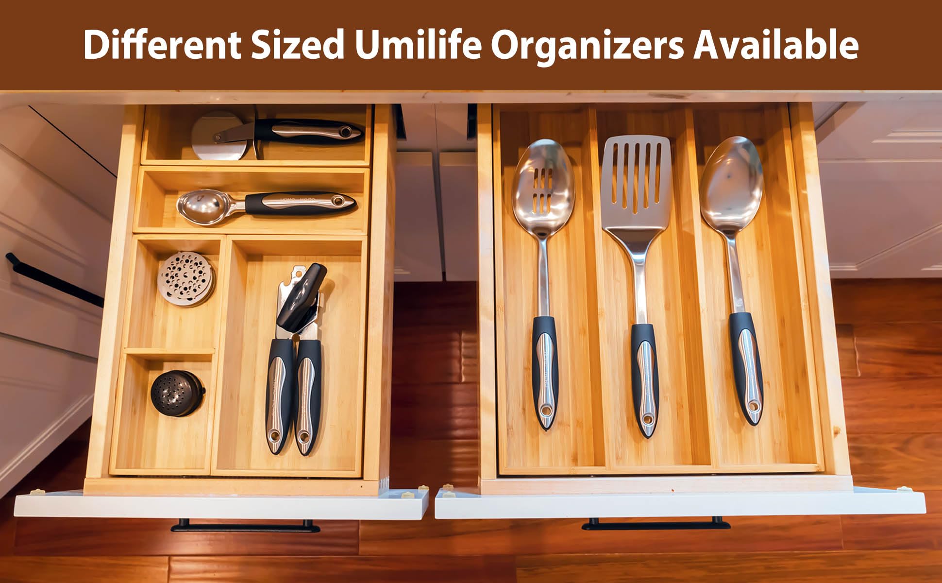Umilife Bamboo Drawer Organizer Set - 5 Adjustable Storage Bins for Kitchen, Office, Closet & Vanity (2.5