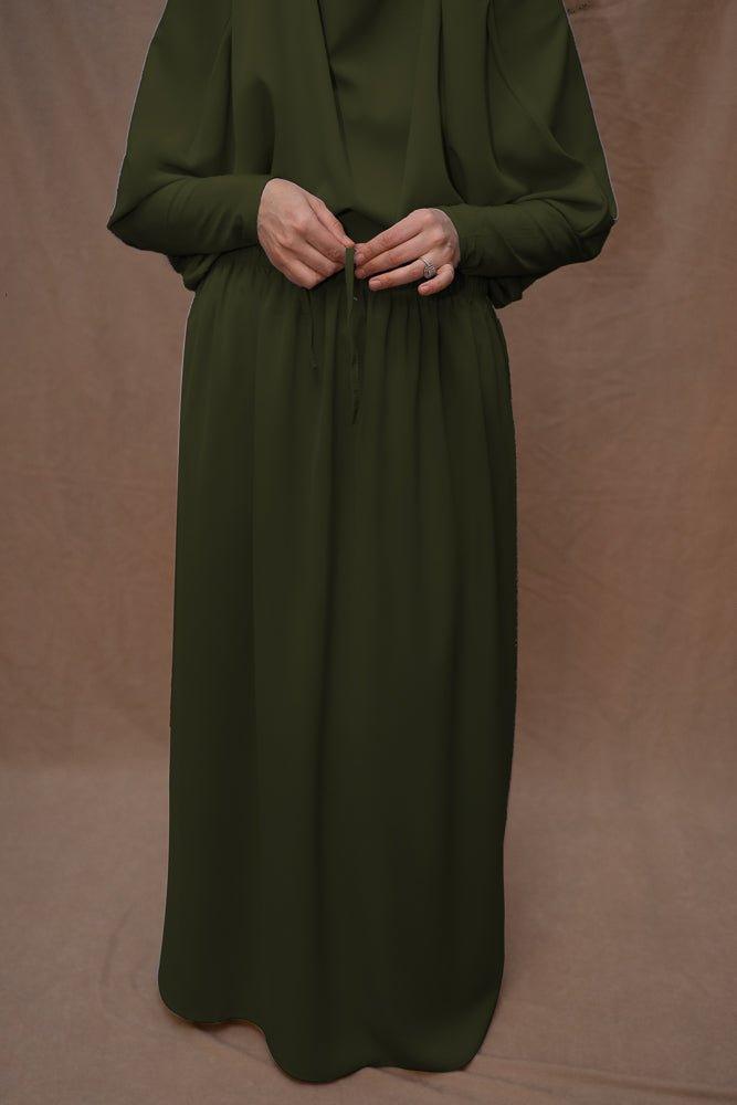 Army Green Moira Prayer Umrah Gown with Niqab - Islamic Modest Dress for Women - Perfect for Hajj, Umrah, Prayer & Religious Ceremonies
