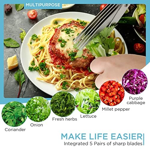 5-Blade Herb Scissors with Cover & Cleaning Brush - Professional Kitchen Scissors for Chopping Herbs, Salad, Vegetables - Perfect for Meal Prep, Cooking, and Garnishing - Blue