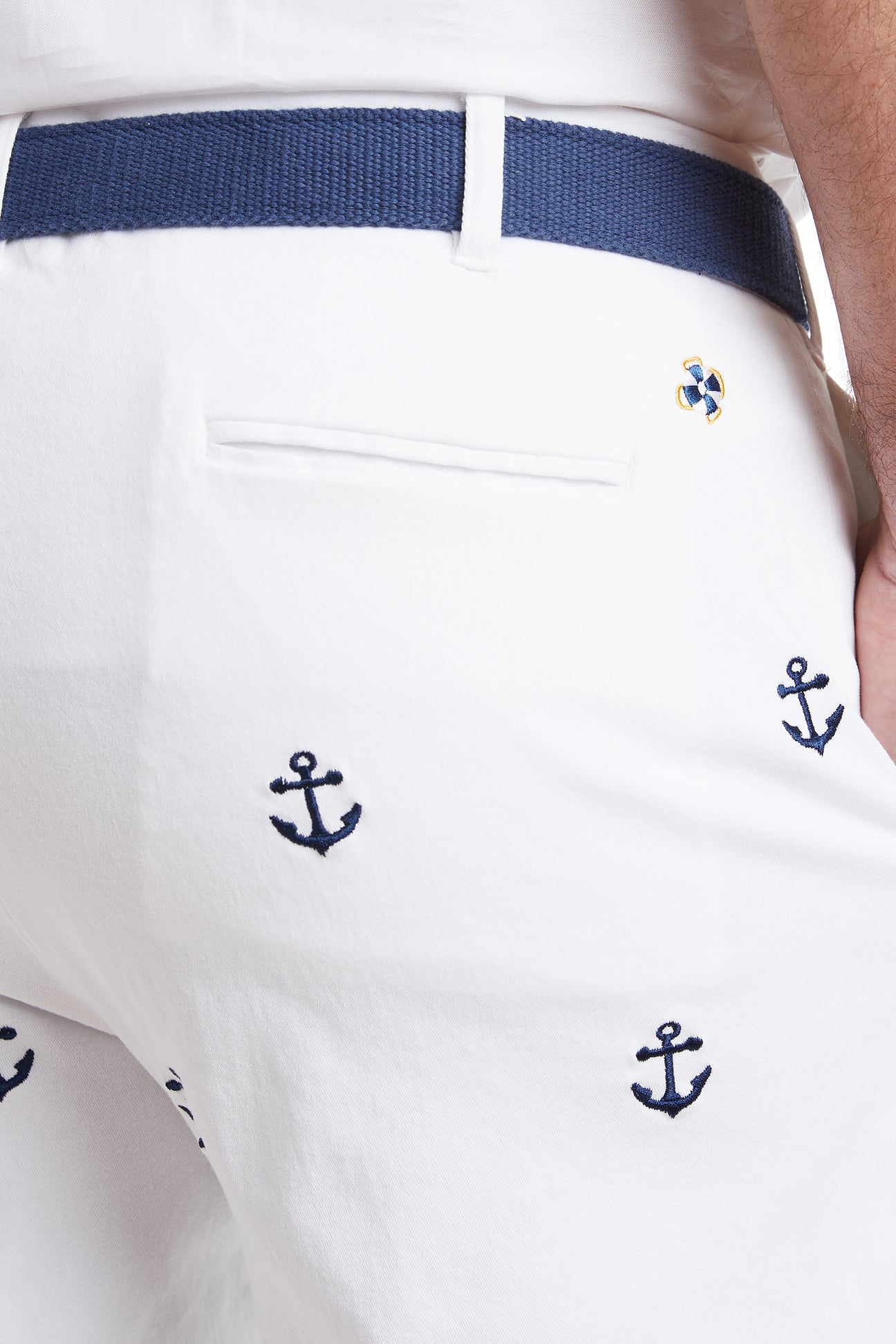 Cisco Short Stretch Twill White with Anchor - Comfortable and Stylish Men's Casual Shirt for Office, Travel, and Everyday Wear
