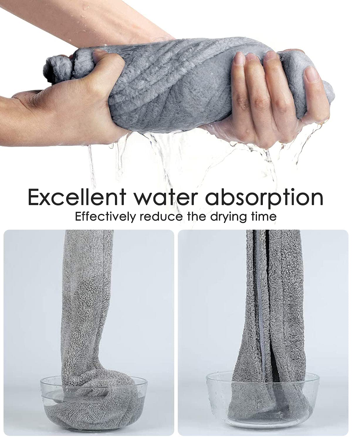 Super Absorbent Microfiber Hair Towel Wrap 3 Pack - Ultra Soft Quick Dry Hair Towel with Button for Women & Men | Perfect for Travel, Beach, Gym, Swimming & Spa | Grey, Pink, Purple Color Options