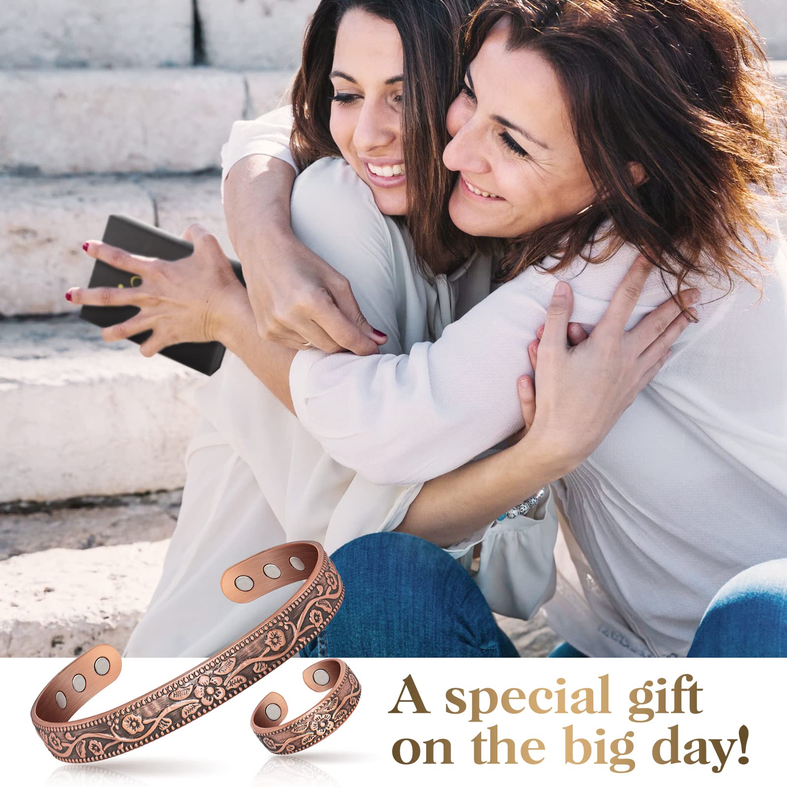 Lymphatic Drainage Ring & Copper Bracelet Set for Women - 100% Pure Solid Copper Magnetic Jewelry for Detox & Wellness - Perfect Gift for Spa, Yoga, and Relaxation Therapy
