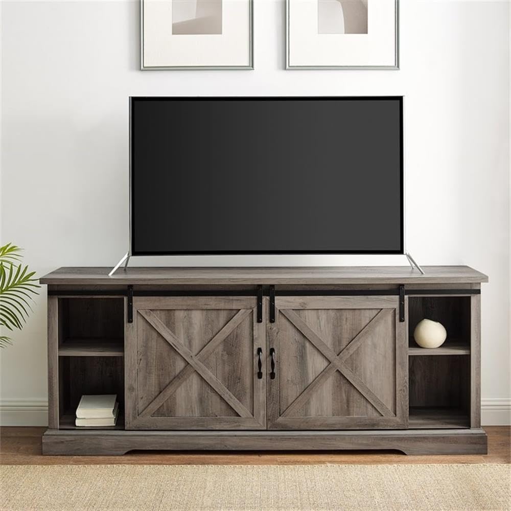 Walker Edison Corbin Modern Farmhouse Sliding X Barn Door TV Stand for 70-80 Inch TVs, Grey Wash - Perfect for Living Room, Bedroom & Home Theater Entertainment Centers