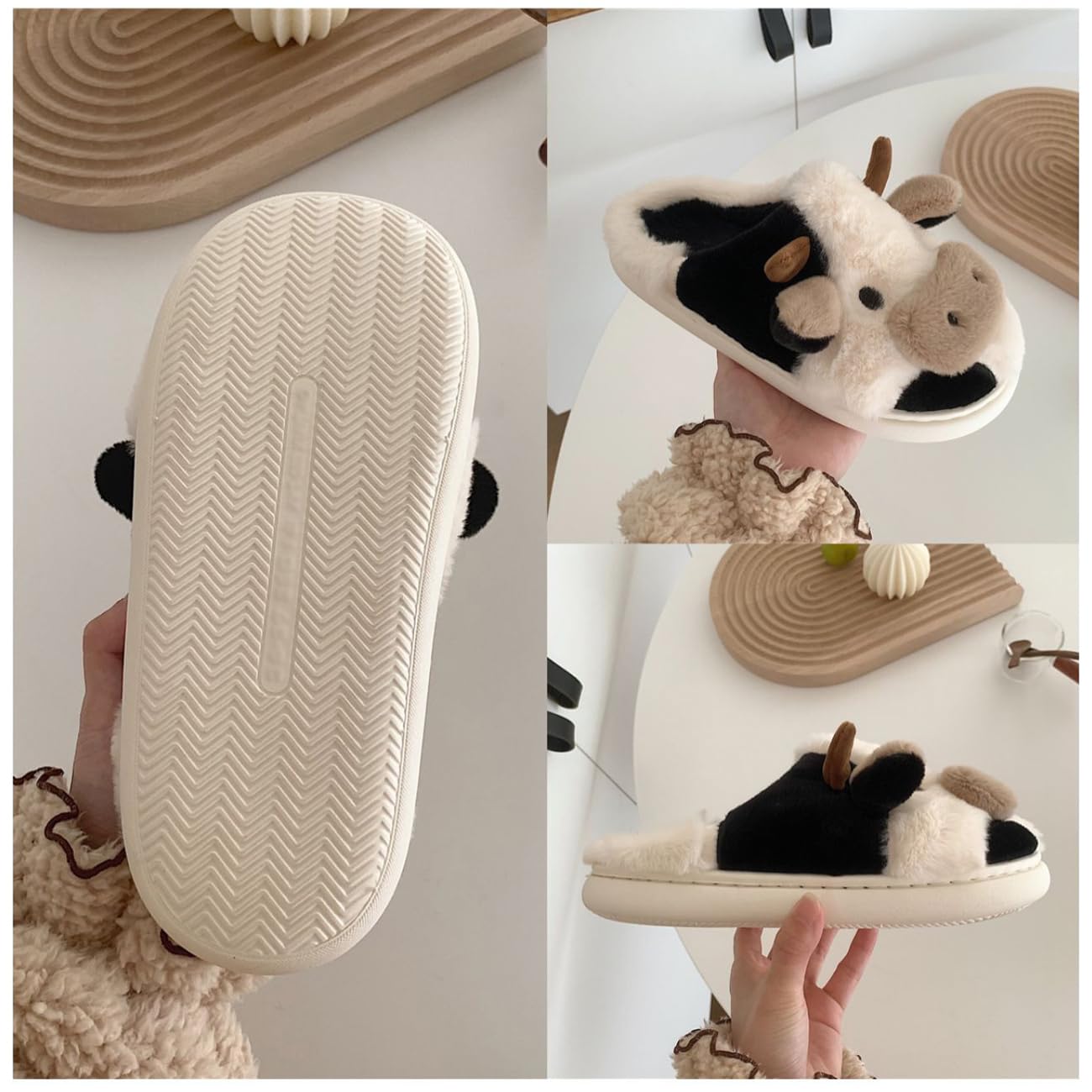 Women's Cozy Plush Cartoon Cow Slippers - Soft Fuzzy Indoor/Outdoor House Shoes for Winter Warmth - Perfect for Home, Lounge & Casual Wear