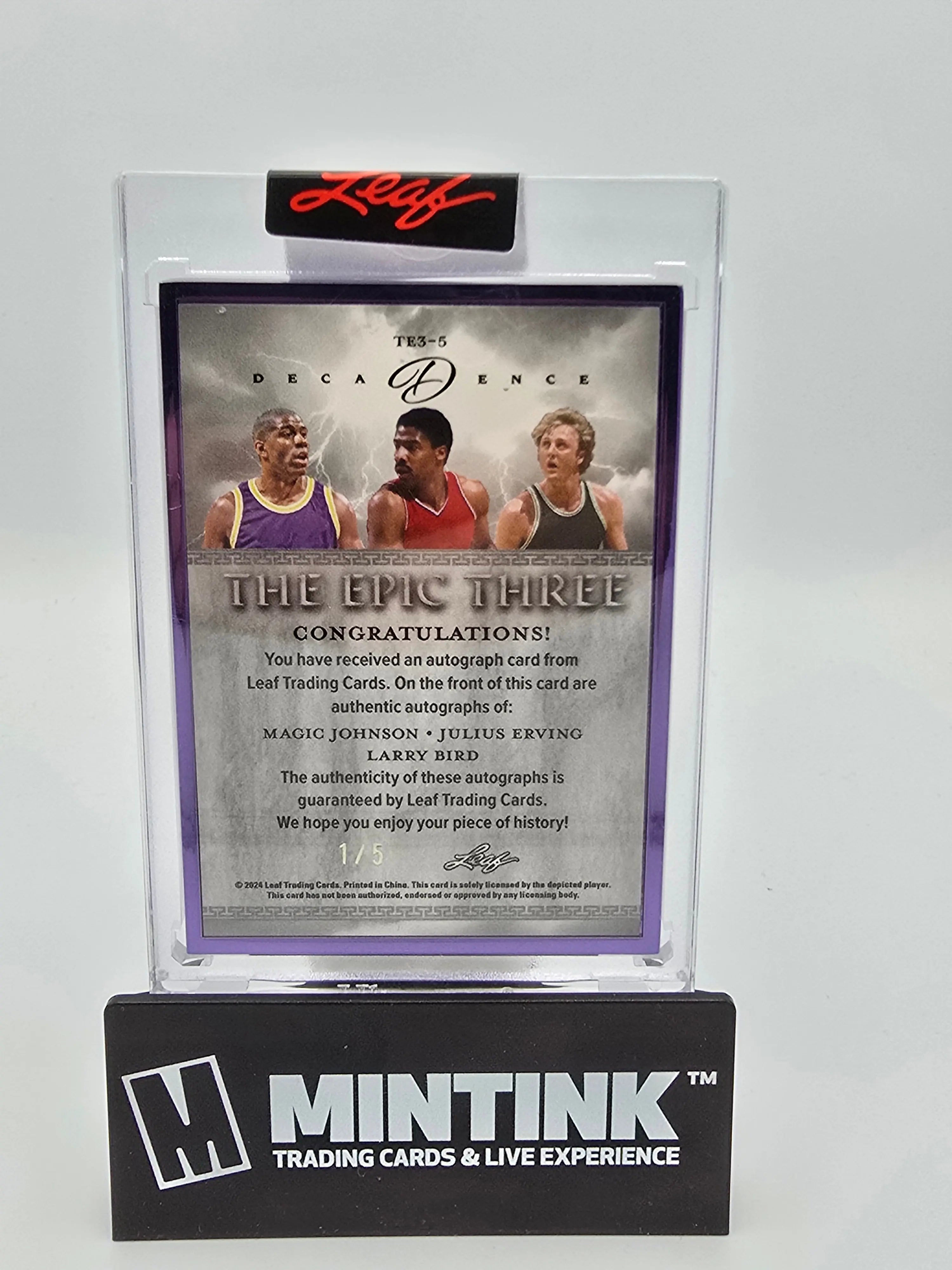 2024 Leaf Decadence Basketball - Johnson, Erving & Bird The Epic Three Purple Frame Autograph Cards 1/5 - Rare Collectible for NBA Memorabilia & Sports Card Investment