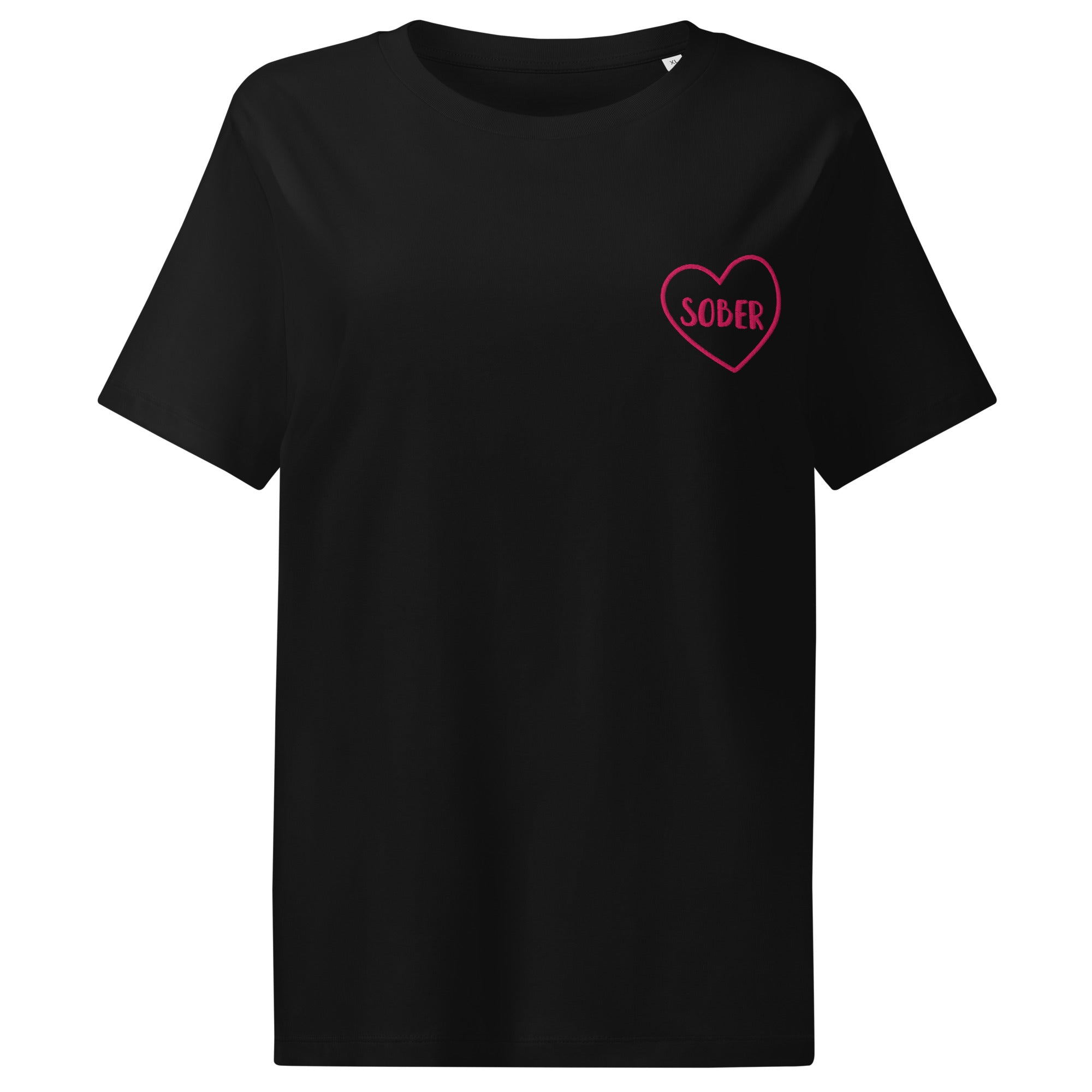 SOBER in a Heart - Embroidered Organic Cotton Ribbed Neck T-Shirt for Women | Casual Wear, Street Style & Everyday Comfort