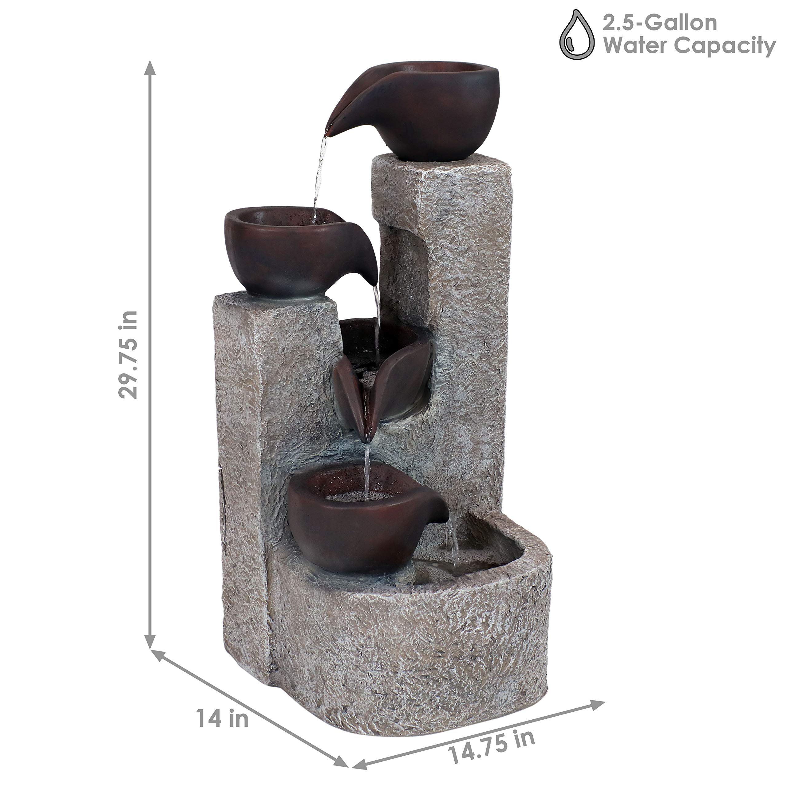 Sunnydaze 29-Inch Aged Tiered Solar Fountain with Battery Backup - Outdoor Water Feature with Submersible Pump - Polyresin Garden Decor for Patio, Yard, and Landscape