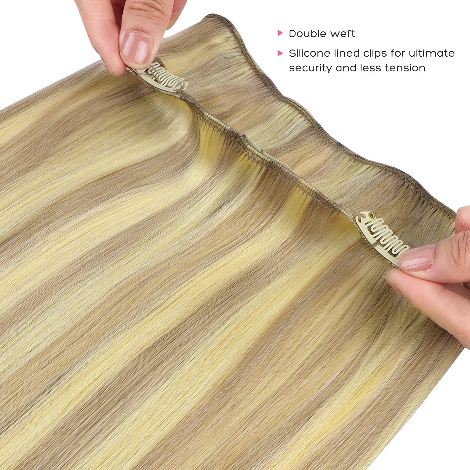 Marat Clip-In Human Hair Extensions 22 Inch 120g - Light Blonde Highlighted Golden Blonde Straight Hair Extensions for Women | Perfect for Parties, Weddings & Daily Styling