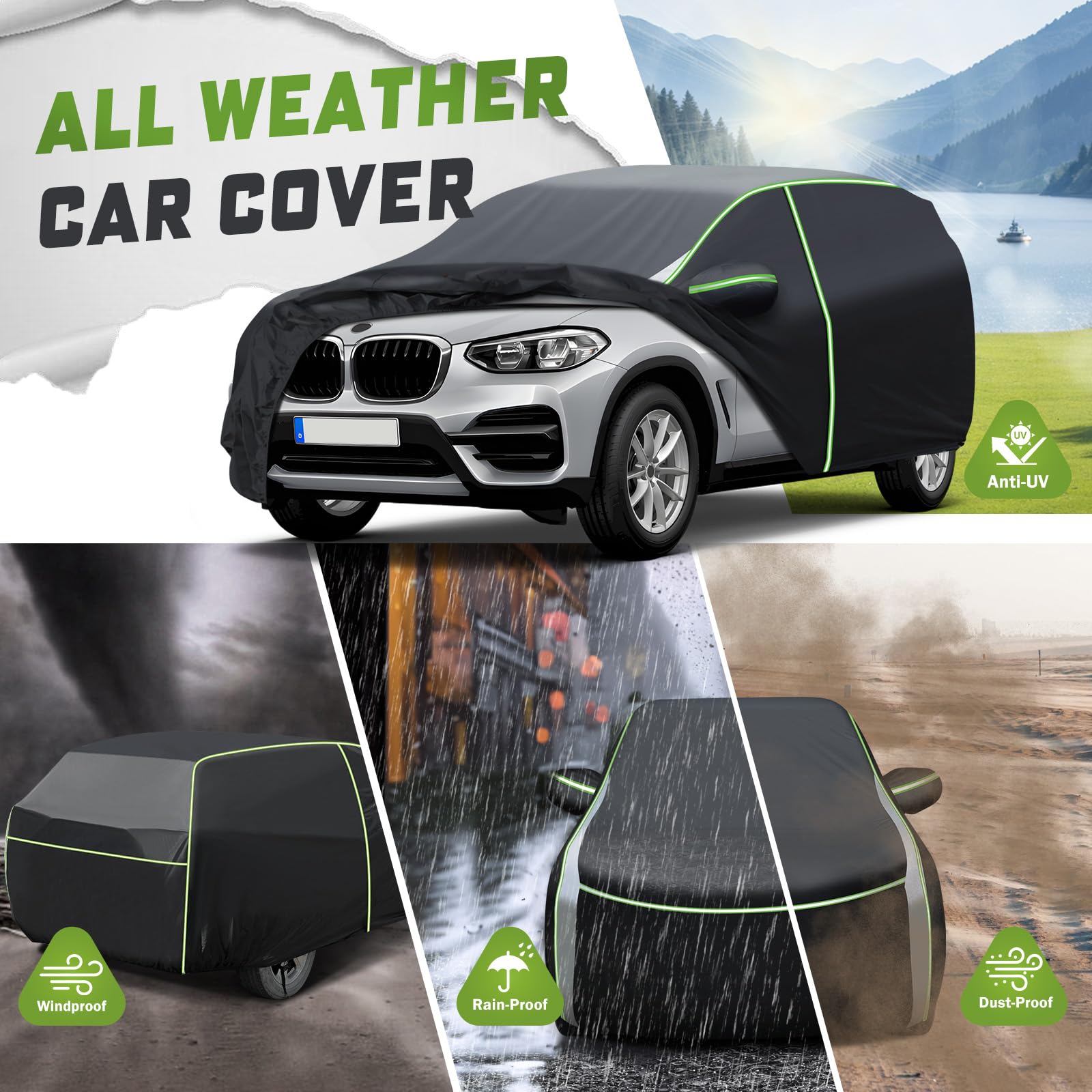 Mixsuper All-Weather Waterproof Car Cover for BMW X3 (2003-2025 Model) - Outdoor Vehicle Protection with Zipper Door & Reflective Strips | Perfect for Parking, Travel, and Extreme Weather Protection