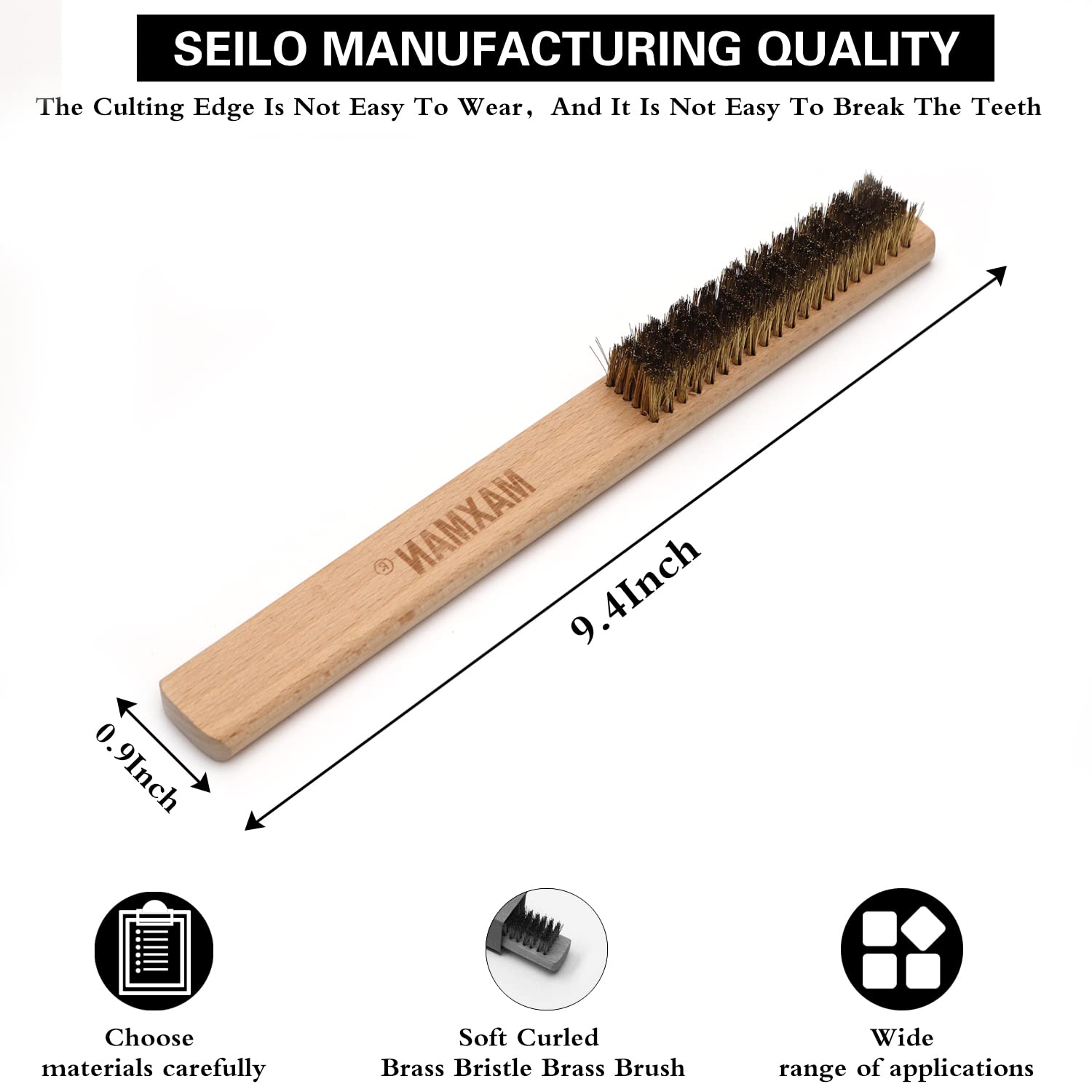 MAXMAN Copper Brass Brush with Soft Bristles – 10 Inch Natural Beechwood Handle for Rust Removal, Metal Surface Cleaning & Texturing – Heavy Duty Wire Brush for DIY, Automotive, Welding & Home Improvement Projects