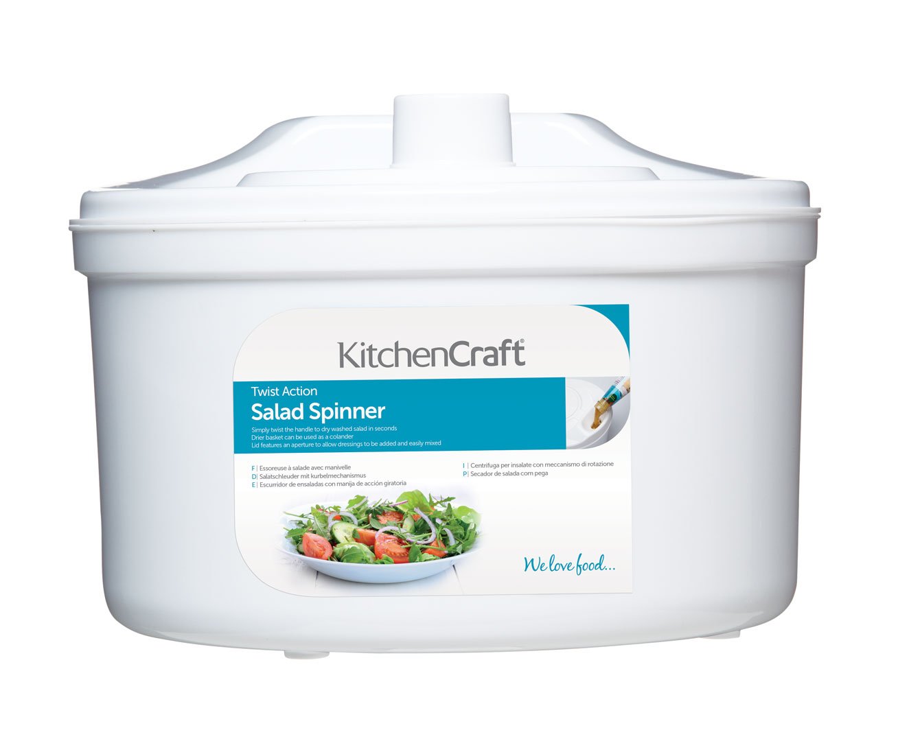 KitchenCraft BPA-Free Plastic Salad Spinner & Dresser - 22.5cm Medium White Bowl for Fresh Greens | Perfect for Washing, Drying & Serving Salads at Home