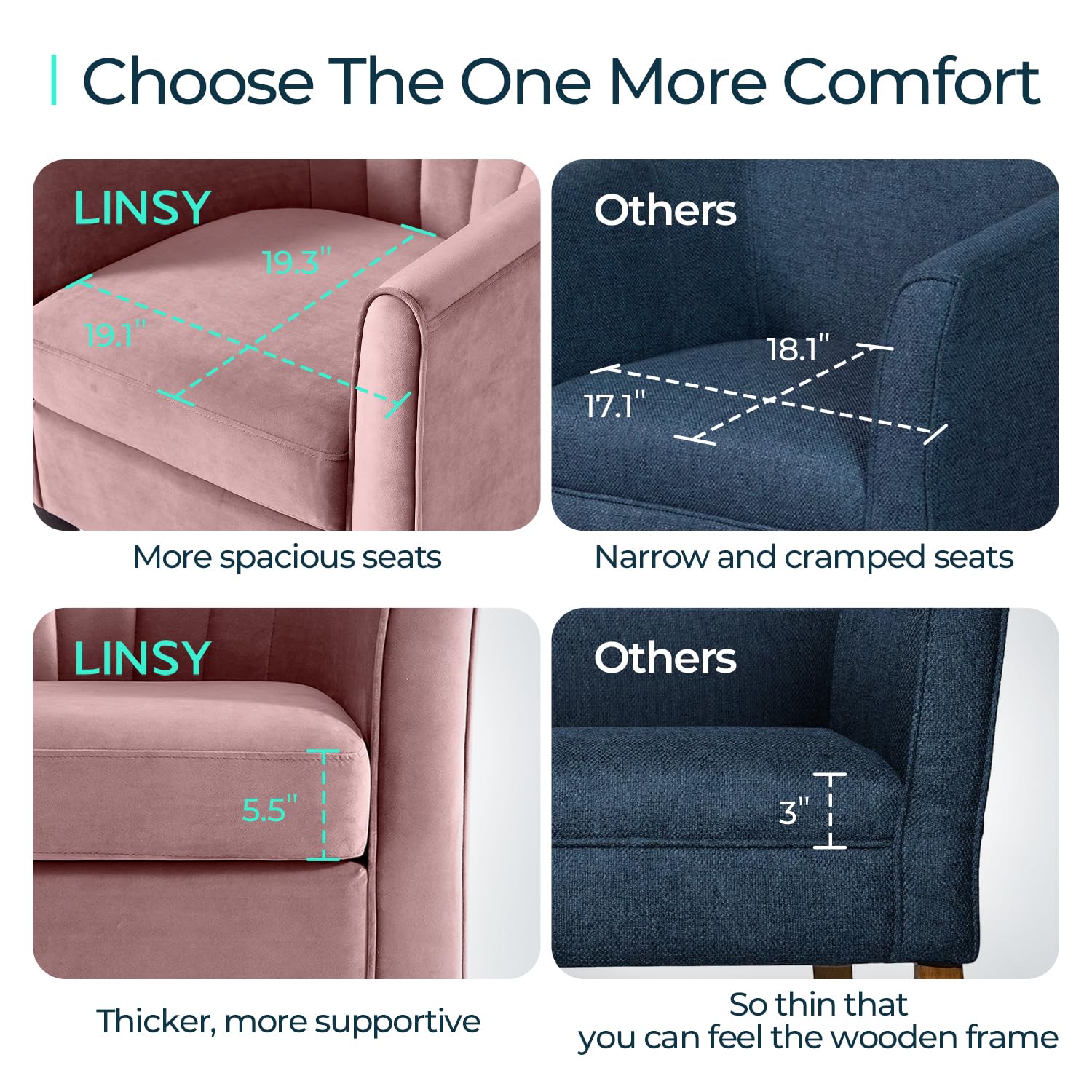 LINSY Modern Velvet Accent Chair with Ottoman - Pink Barrel Armchair for Living Room, Bedroom & Reading Nook - Comfortable Lounge Chair with Footrest for Relaxing & Reading