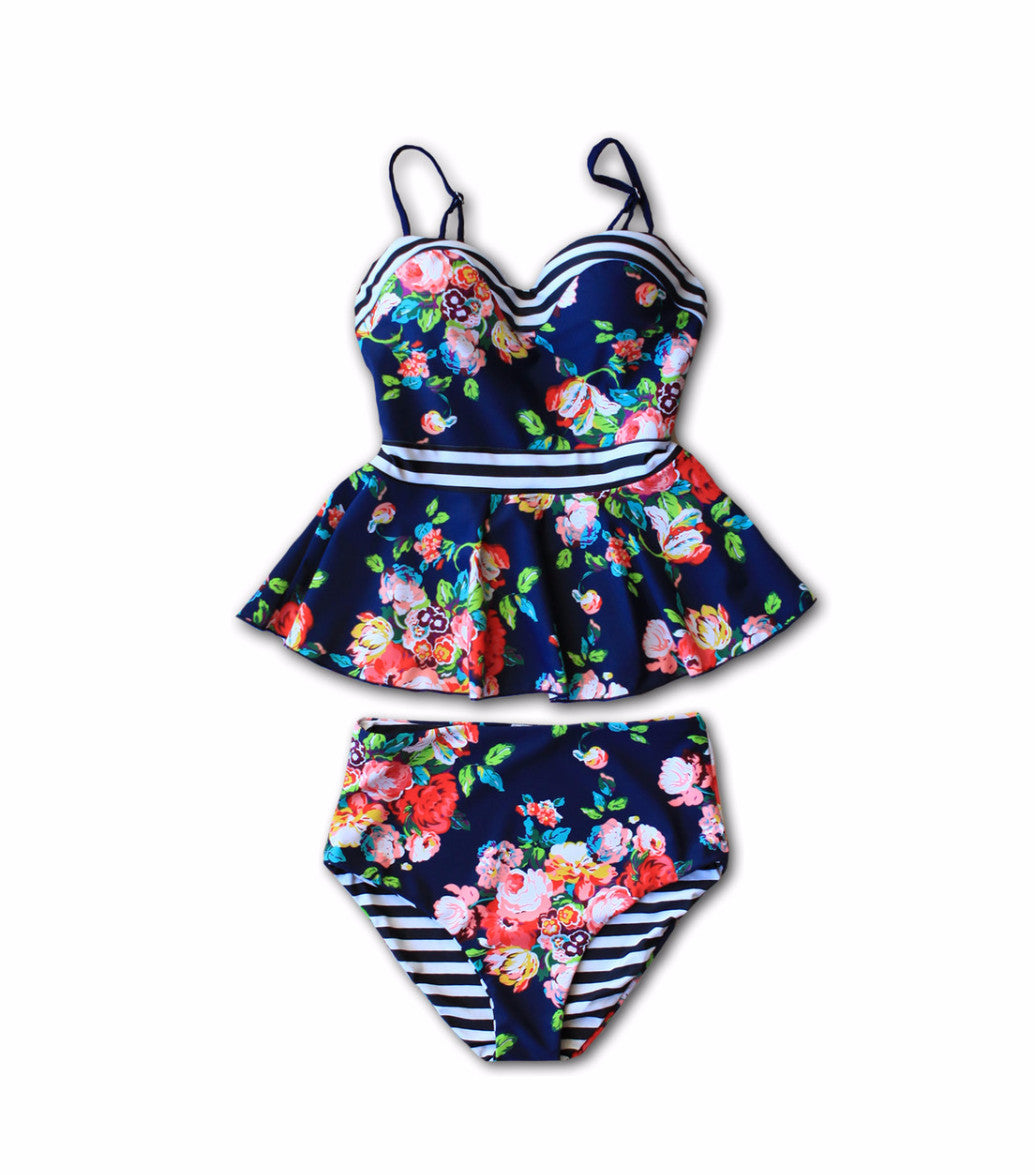 Breanne Floral Peplum Swimsuit for Women - Sexy Ruffled Bikini Top & High Waisted Bottom - $20 - Perfect for Beach Vacation & Pool Party