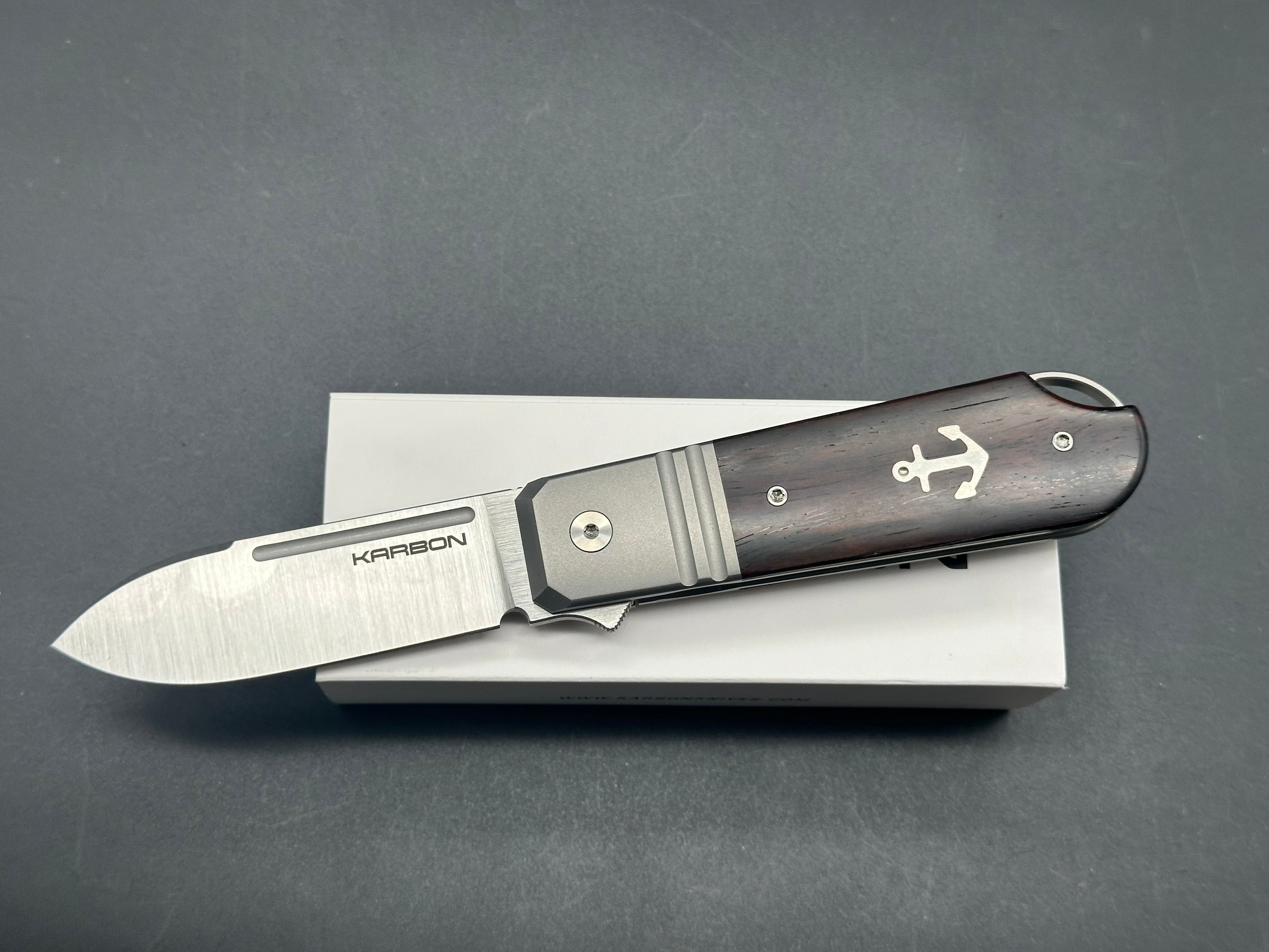 Karbon Knives Ken Onion Ahoy Titanium Handle & Desert Ironwood Folding Knife - KnifeCenter Exclusive | EDC, Camping, Outdoor Survival Gear