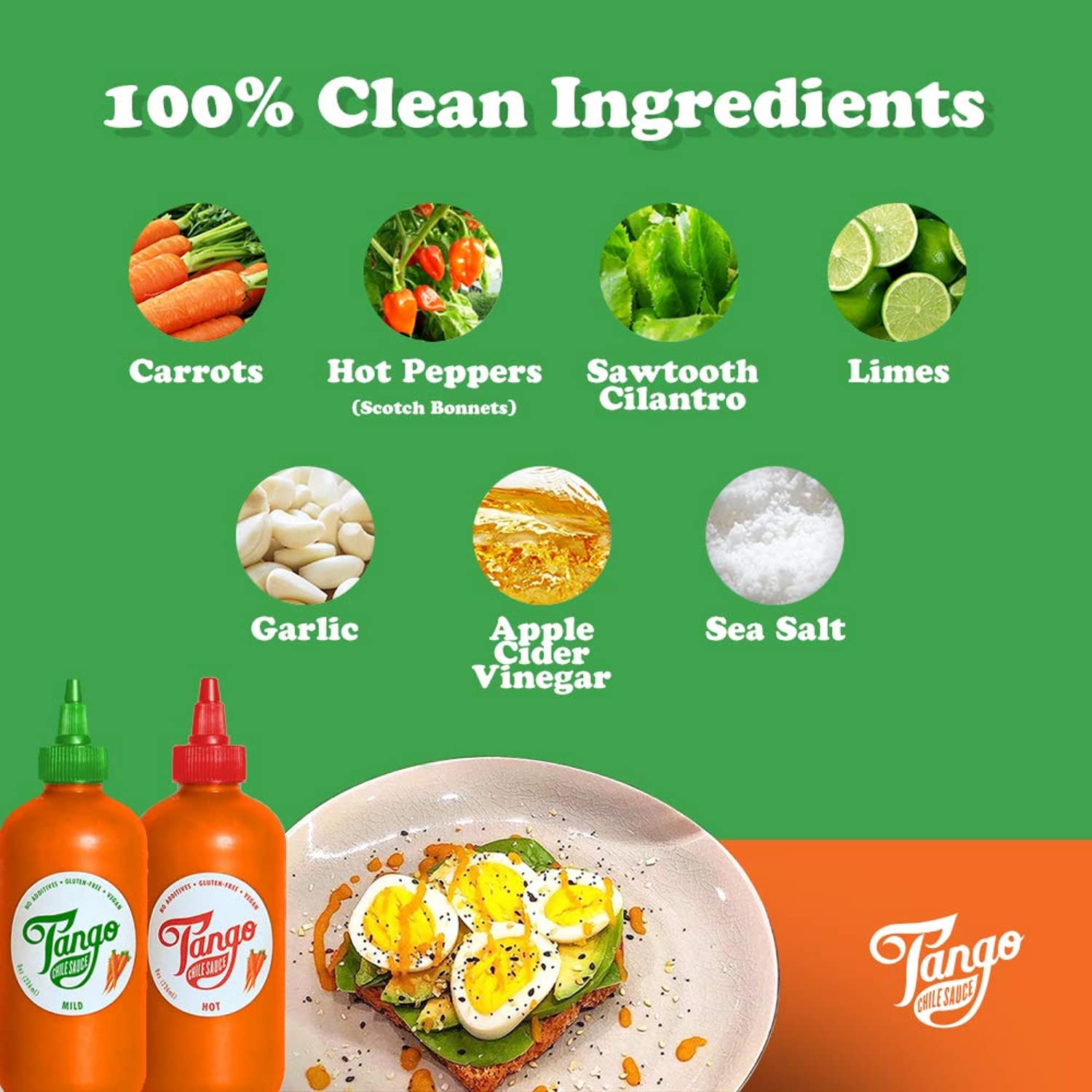 MILD TANGO Original Carrot Hot Sauce - Habanero & Scotch Bonnet Peppers, Lime, Garlic, Culantro, Apple Cider Vinegar - 100% Clean Ingredients, Vegan, Gluten Free, No Preservatives, No Sweeteners - Perfect for Tacos, Wings, Burgers & Spicy Food Lovers