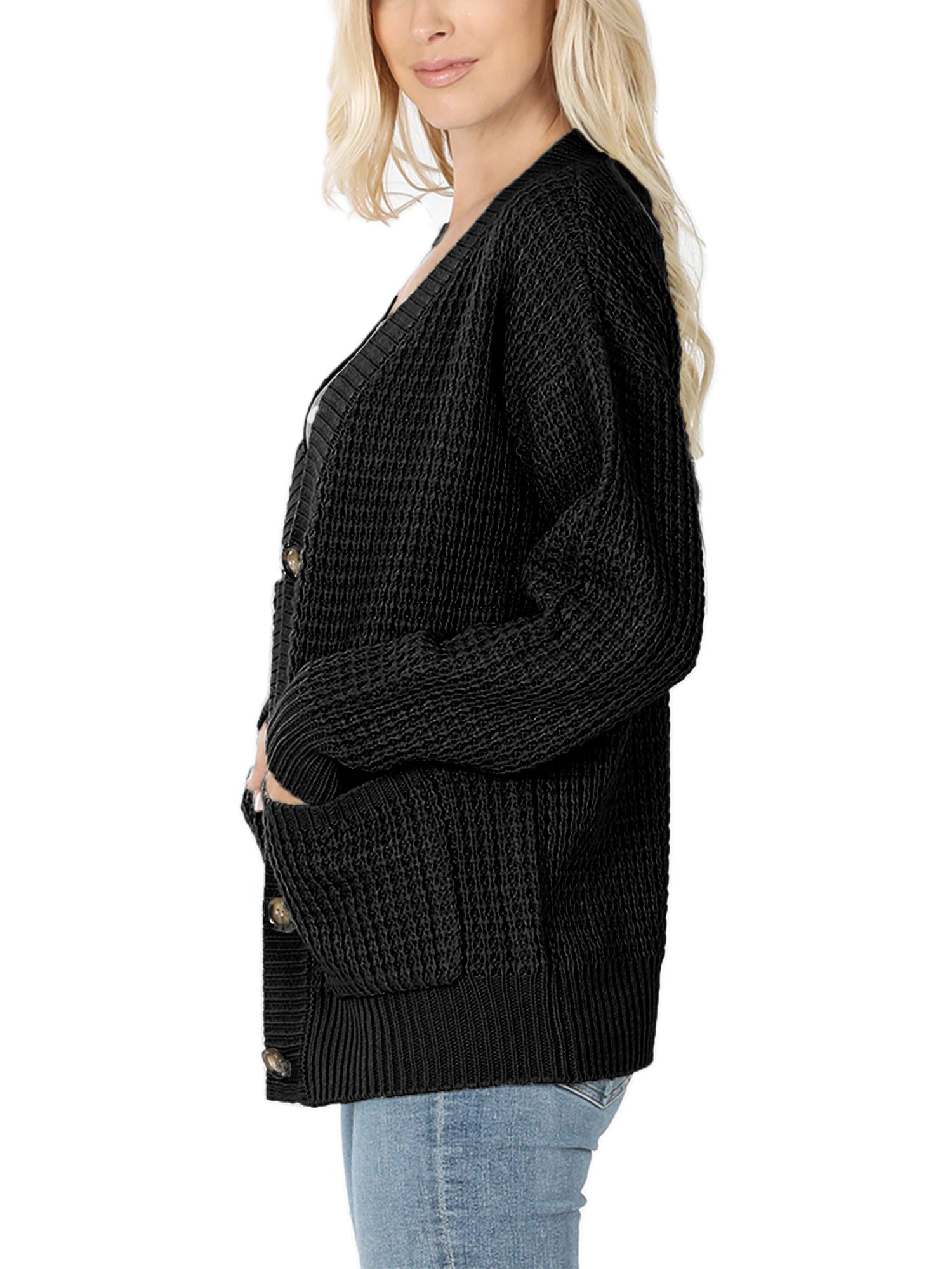 KOGMO Women's Waffle Knit Button Front Cardigan with Pockets | Cozy Long Sleeve Open Front Sweater | Perfect for Fall Winter Outfits, Office Wear & Casual Layering