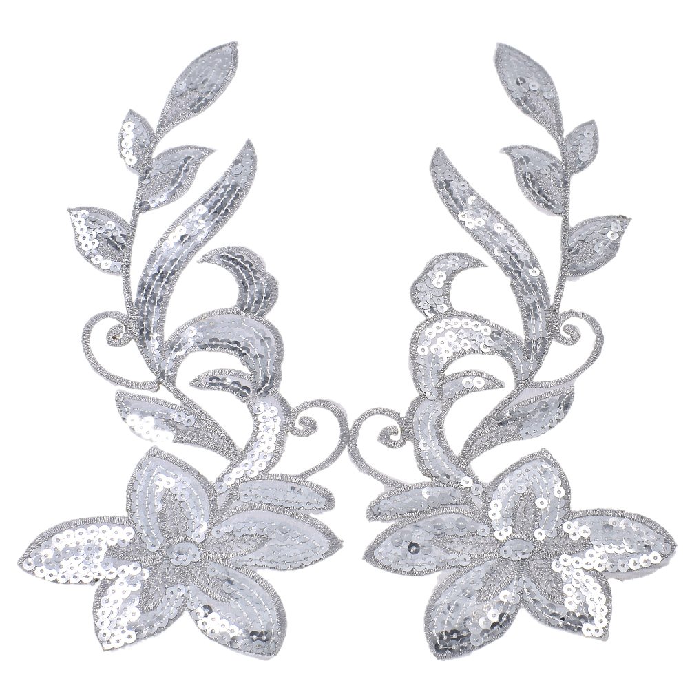 BetterUS Flower Appliques with Sequins - DIY Sewing Embroideries for Dress, Jacket & Bag Decoration - Elegant Fabric Patches for Clothing, Accessories & Home Decor