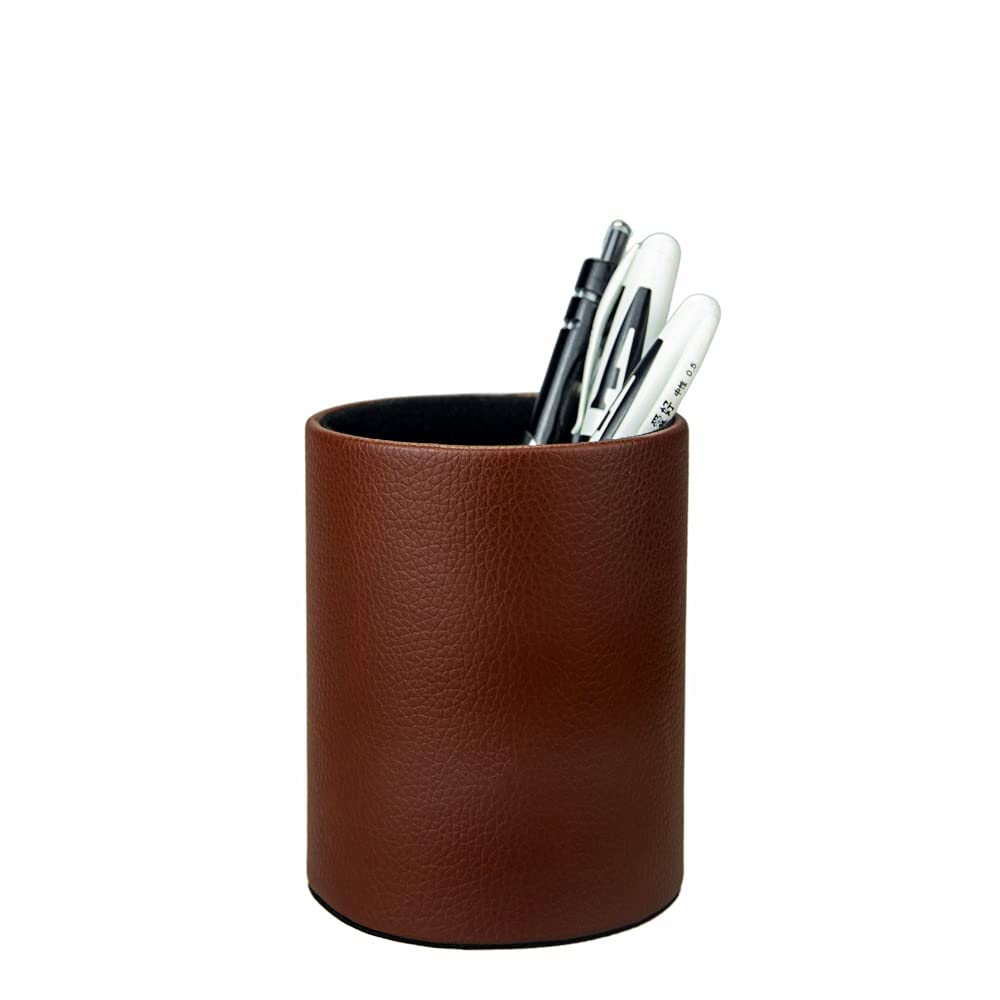Premium PU Leather Pen & Pencil Holder - Desk Organizer Cup for Brushes, Scissors & Office Supplies (3.3