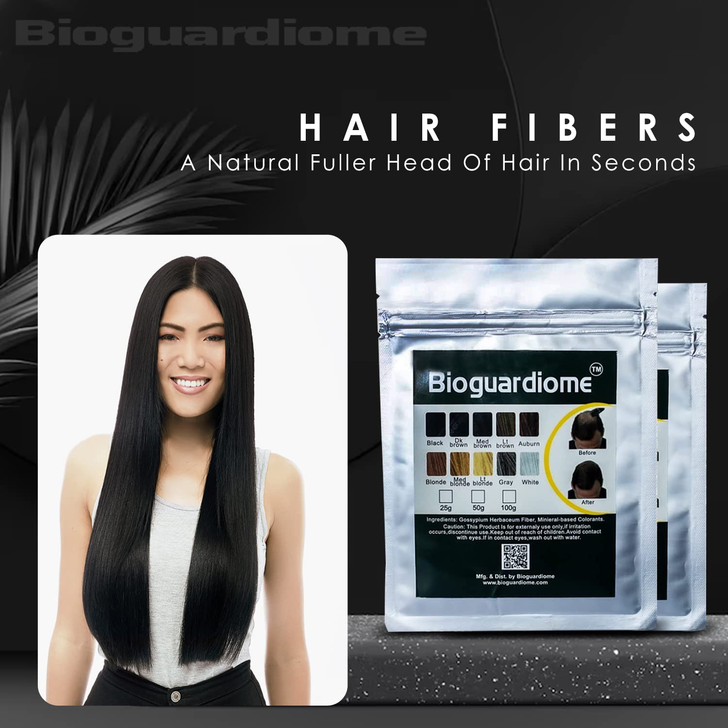 Bioguardiome All Hair Building Fiber Refill Bag - 25gm Black Powder-Based Hair Thickening Fibers for Thinning Hair | Instant Volume & Natural Look | Great for Daily Use, Special Occasions & Confidence Boosting