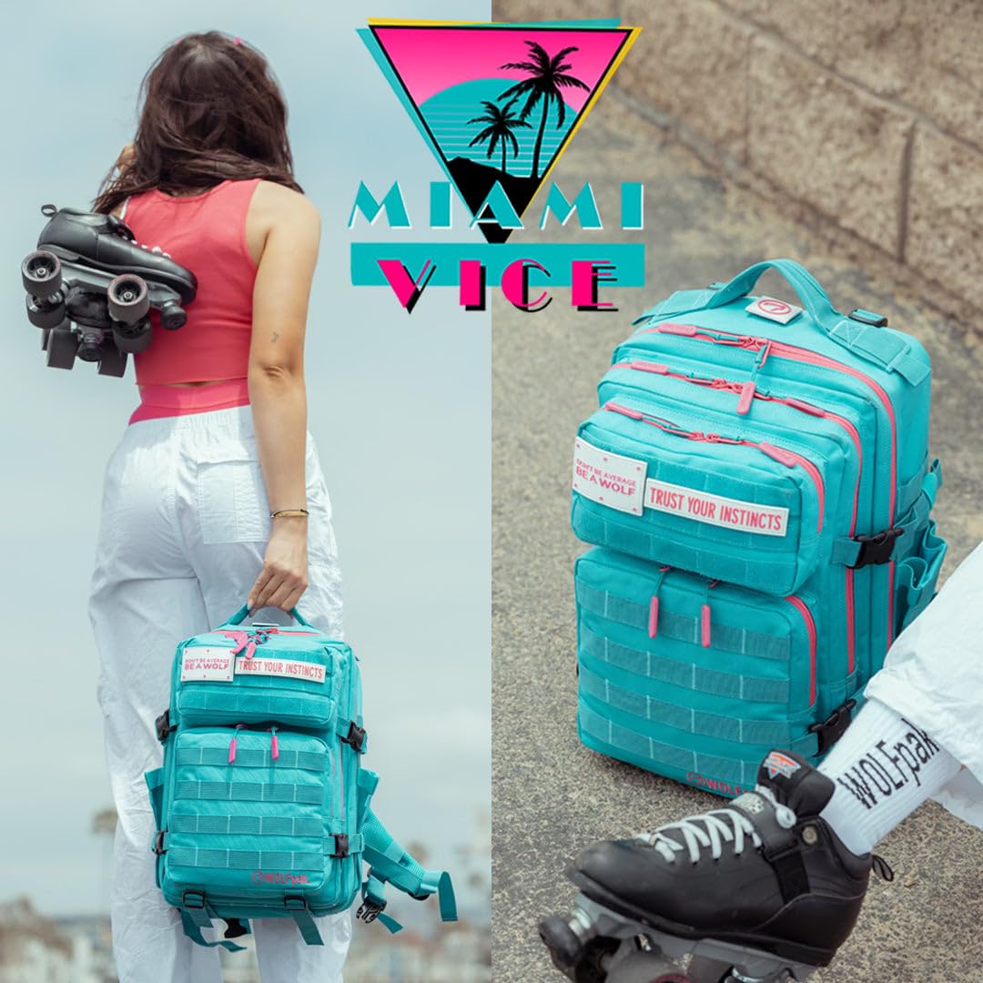 WOLFpak 25L Waterproof Backpack - Durable Travel & Hiking Pack (Miami Vice Color) for Outdoor Adventures, Commuting & Work