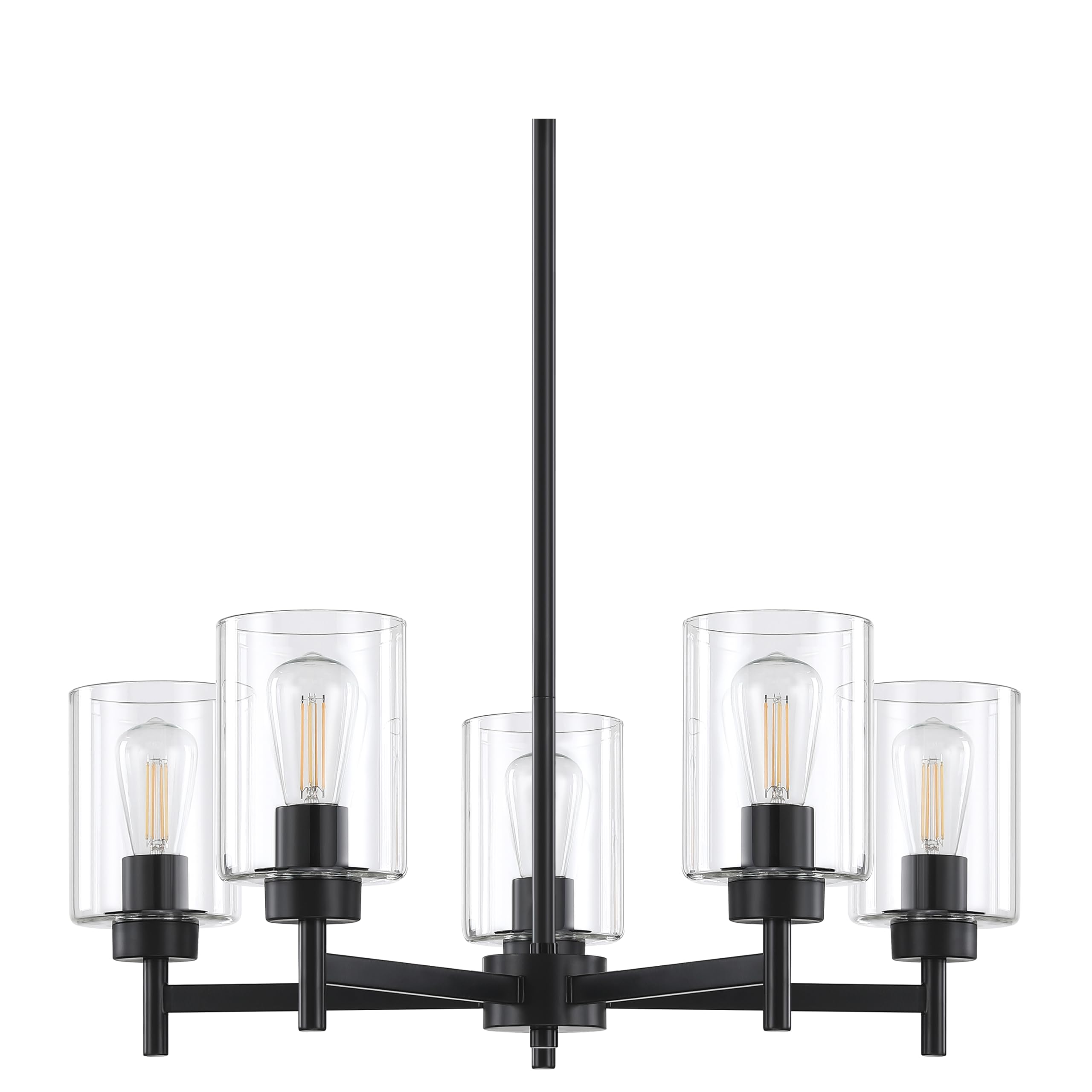 Doraimi Lighting 5-Light Black Chandelier - Classic Clear Glass Shade Ceiling Pendant Light Fixture for Dining Room, Living Room, Meeting Room | Elegant Over Table Lighting for Home & Office Decor