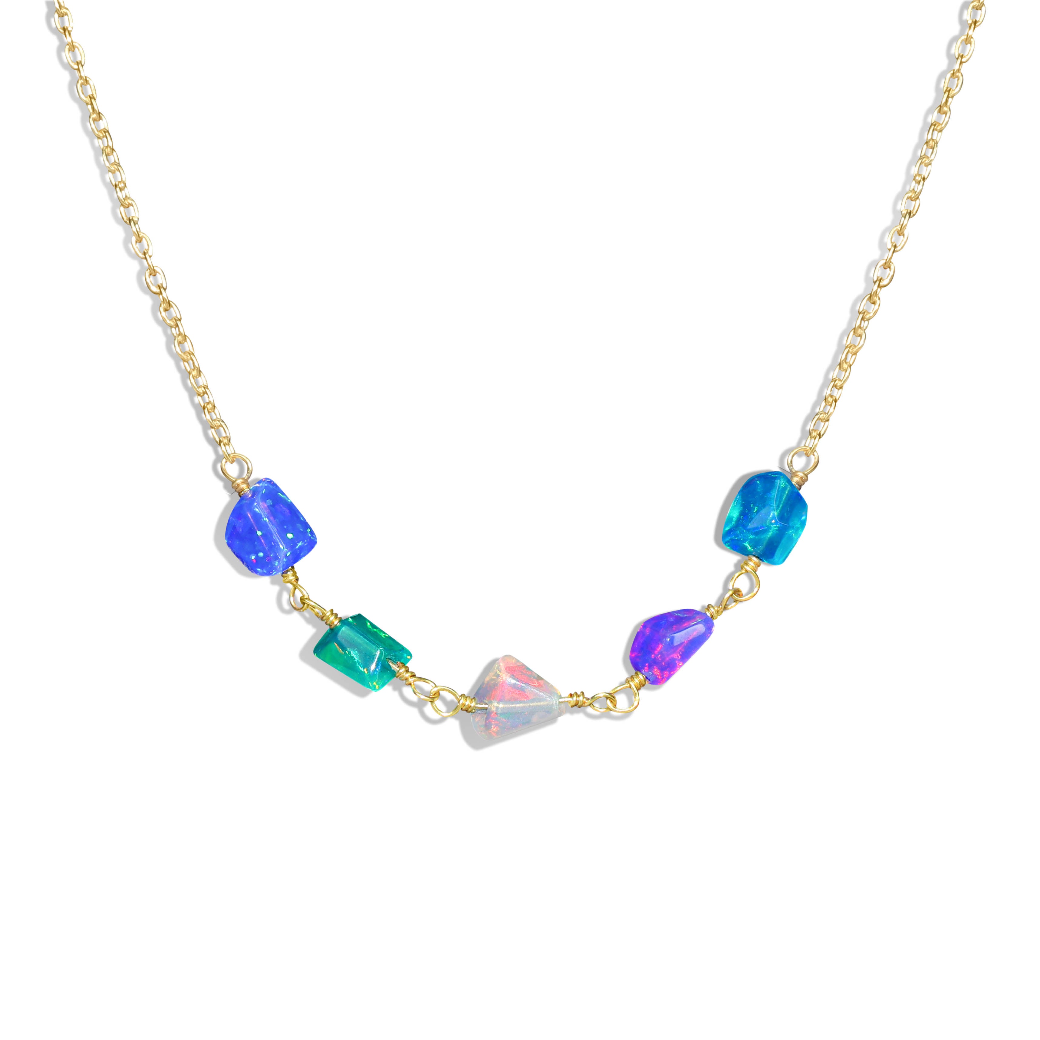 Natural Multicolor Opal Beaded Chain Necklace - Handmade Gemstone Jewelry for Women, Boho Chic Accessories | Perfect for Parties, Weddings & Everyday Wear