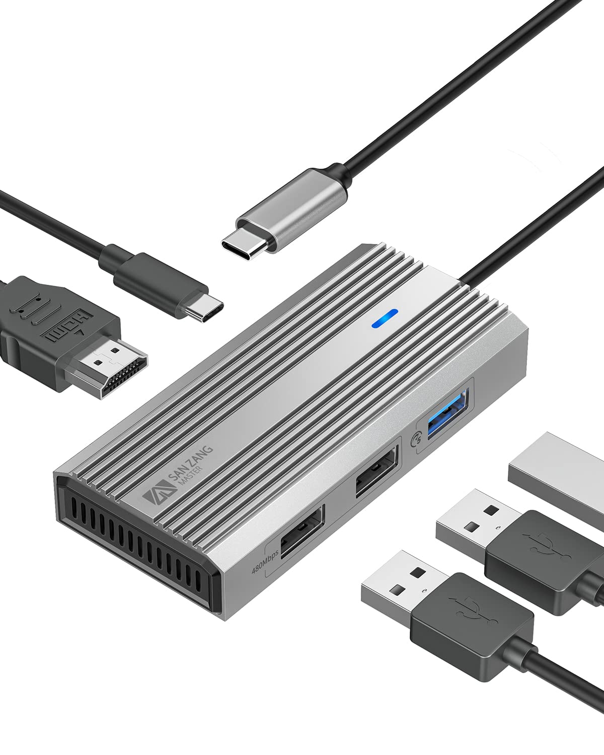 5-in-1 USB-C Hub with 5Gbps USB 3.0, 2 x 480Mbps USB Ports & 60W Type-C Fast Charging - Compact Multi-Port Adapter for MacBook, iPad, Laptop - Perfect for Home Office, Travel & Workspace Setup