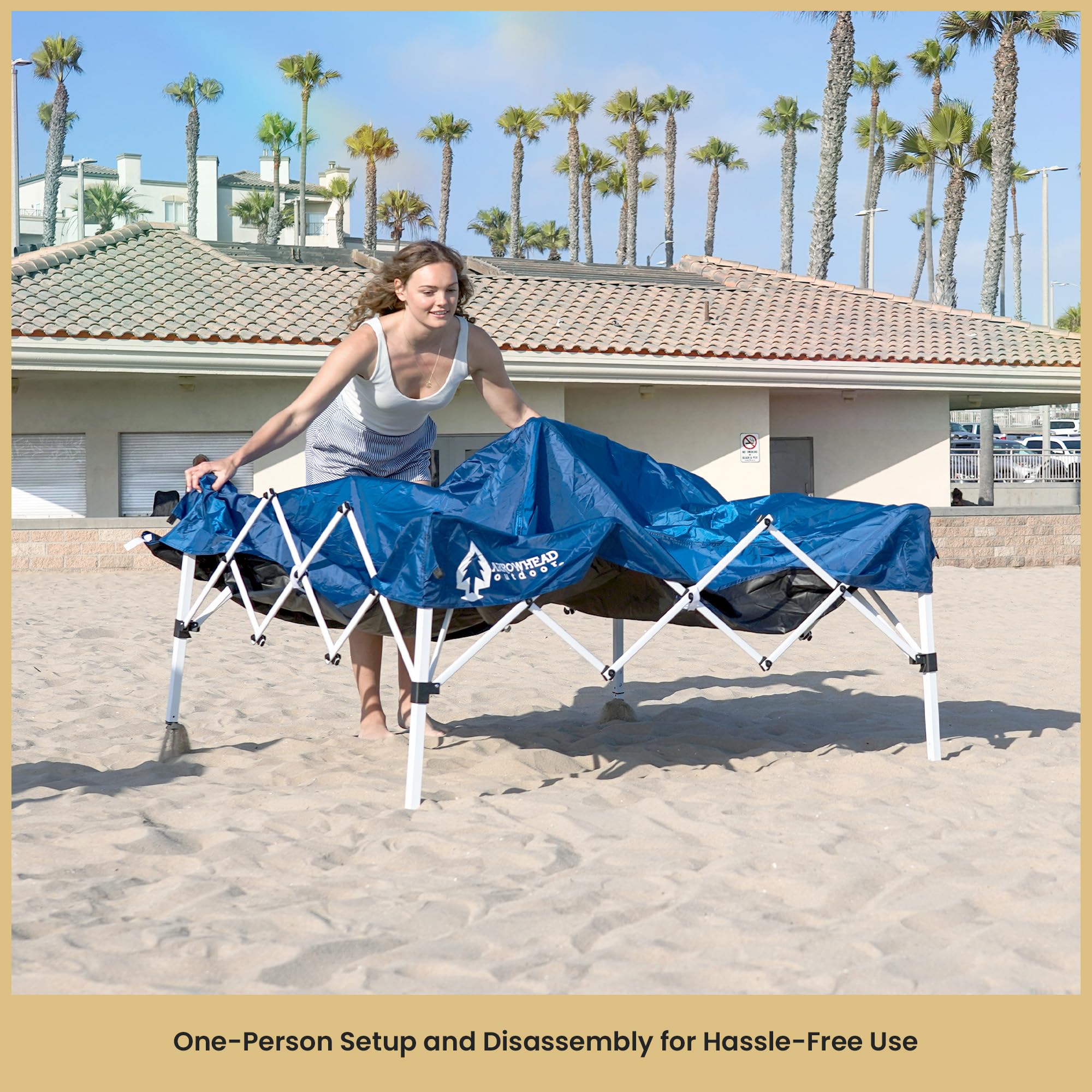 ARROWHEAD OUTDOOR 6'x6' Top / 8'x8' Base Pop-Up Canopy Tent with Sunwall - UV Resistant, Portable Backpack Design, Includes Sand Bags, Guide Ropes & Ground Stakes - Perfect for Beach, Camping, Backyard Parties & Outdoor Events (Blue)
