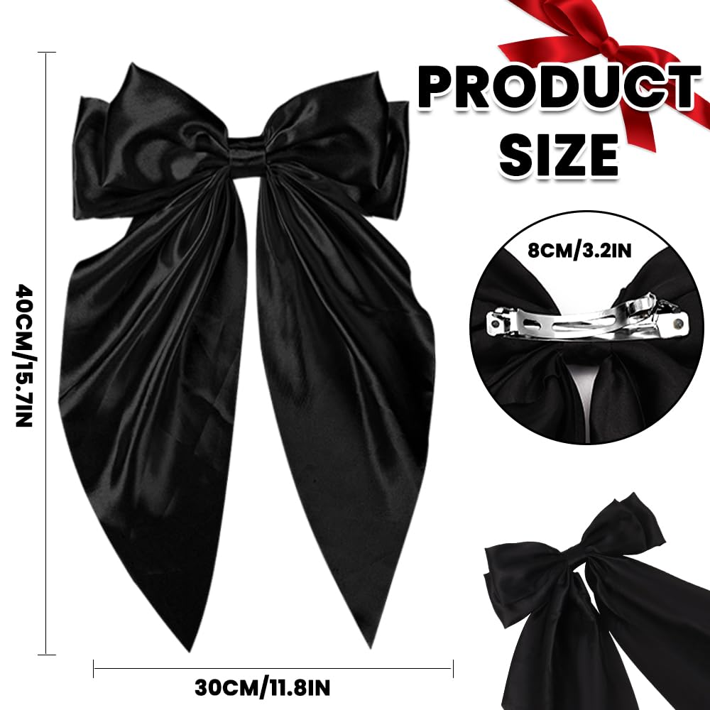 6PCS Large Hair Bows Clips for Women - Long Tail Soft Ribbon Silky Satin Barrettes Hair Accessories (6 Colors) | Perfect for Weddings, Parties, Daily Styling & Gifts