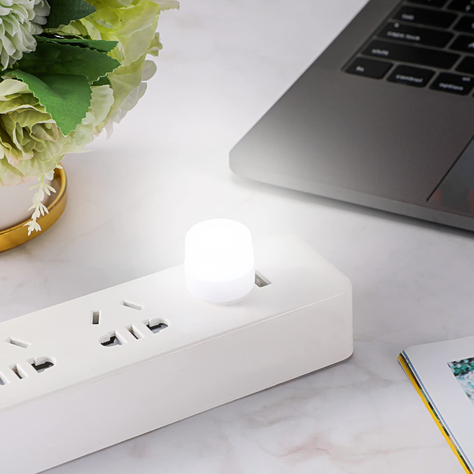 24-Pack Mini USB Night Lights - White Round LED Plug-in Nightlight for Kids Bedroom, Nursery, Hallway & Kitchen | Portable Atmosphere Lighting for Dorm, Home & Office Use