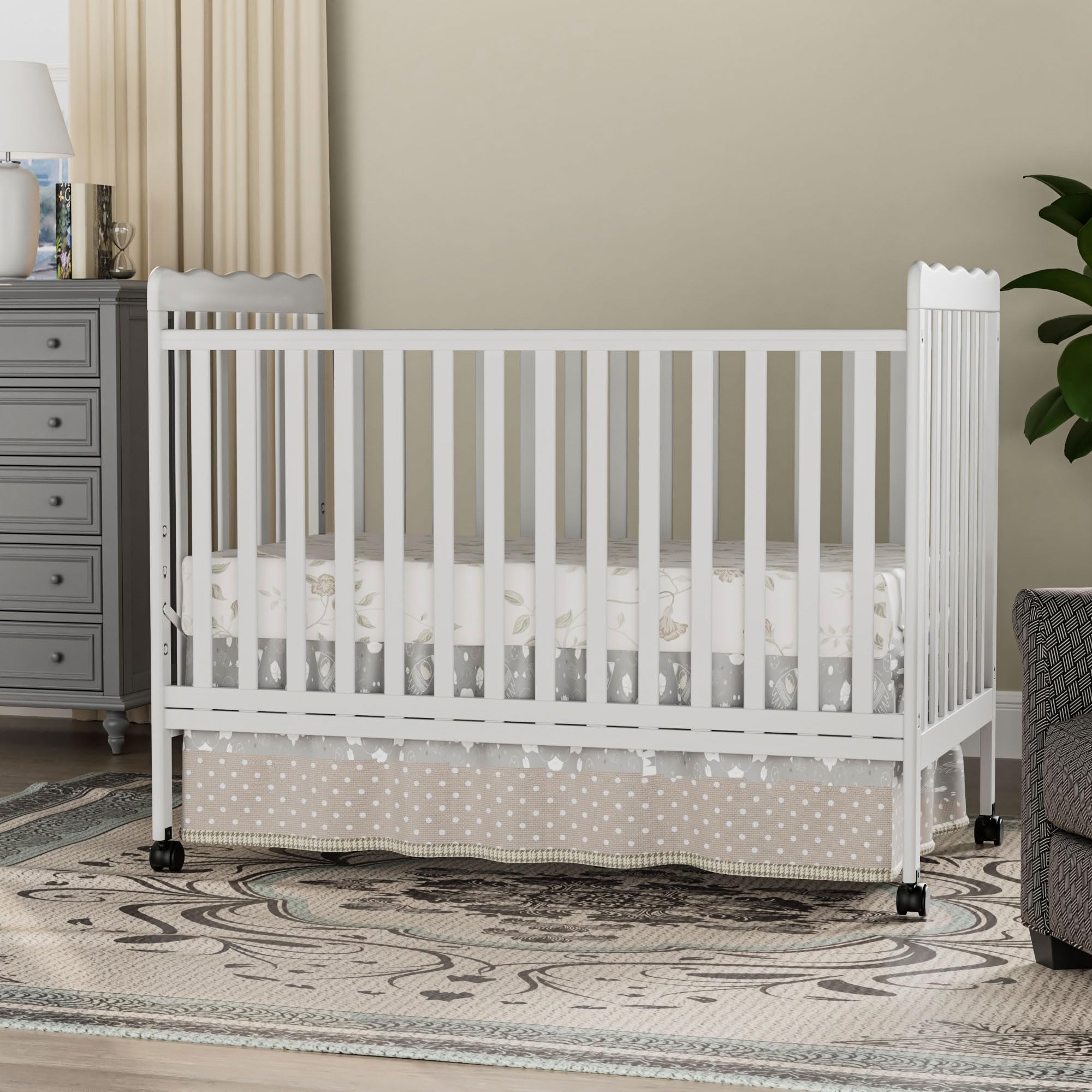 Convertible Baby Crib 3-in-1 Wooden Toddler Bed with Locking Wheels | Full Size Nursery Furniture | Non-Toxic White Finish | Perfect for Newborns, Infants & Growing Toddlers | Safe Sleeping Solution for Daycare & Home Nursery