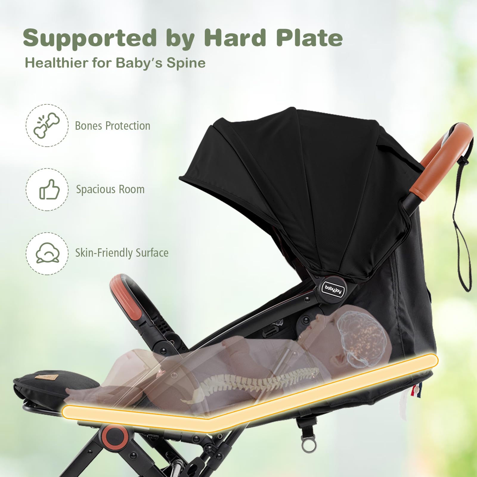 **BABY JOY Lightweight Baby Stroller - Compact Travel Stroller for Airplane & Toddler, 5-Point Safety Harness, Adjustable Backrest, Footrest & Canopy, Storage Basket, Easy One-Hand Fold (Black) - Perfect for Travel, Shopping & Daily Walks**