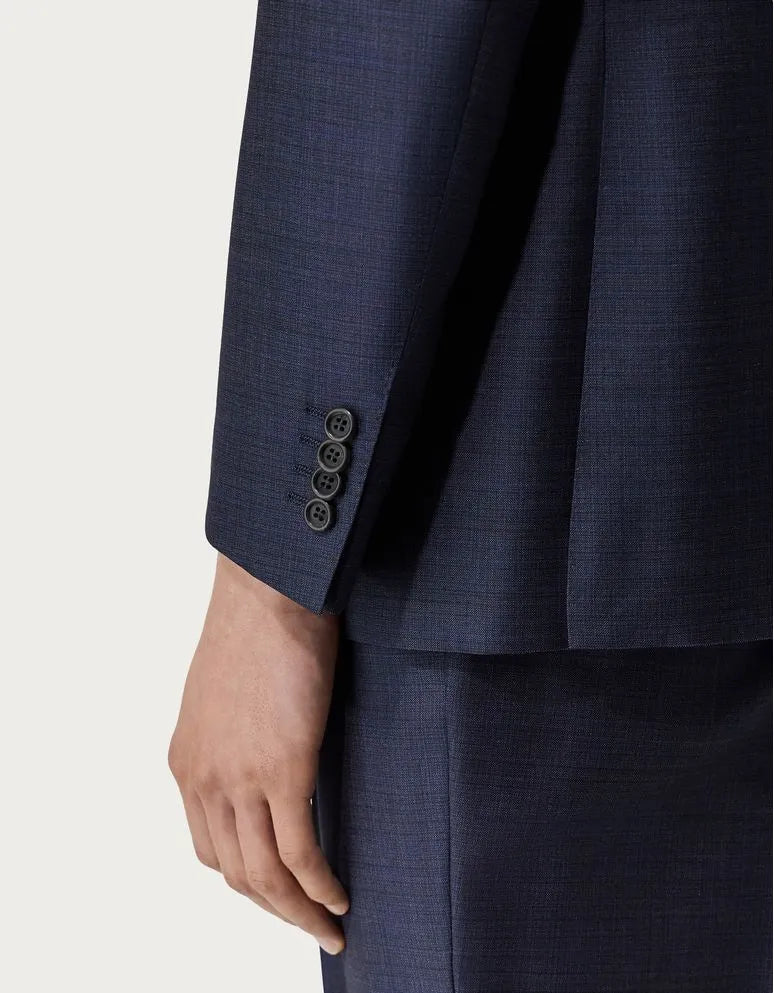 CANALI Men's Blue Sharkskin Suit - Premium Slim Fit Business Suit for Weddings, Office & Formal Events