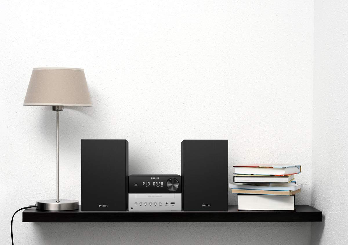 Philips M3205/12 Mini Bluetooth Hi-Fi System with FM Radio, MP3 CD Player & USB Charging Port - Compact Bass Reflex Speakers for Home, Office & Party Music Listening