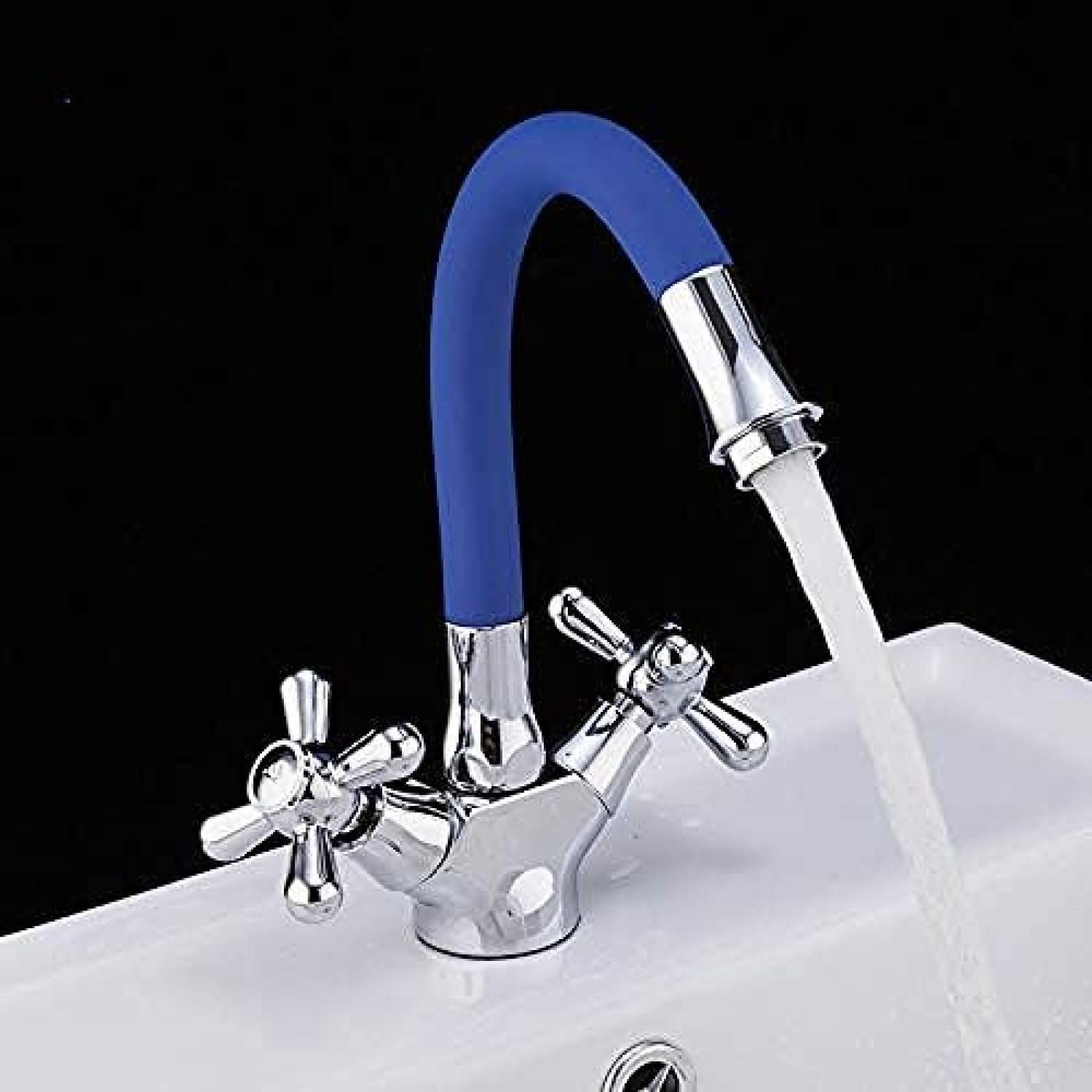 CRJUS Double Handle Kitchen Faucet Mixer - Deck Mounted Stainless Steel Sink Tap for Bathroom & Kitchen - Perfect for Modern Home, RV, and Office Use