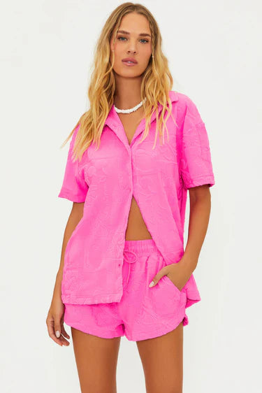 Beach Riot Mabel Shirt - Strawberry Stand Terry Oversized Button Up for Women | Casual Summer Beach Cover Up, Poolside Lounge & Vacation Outfit
