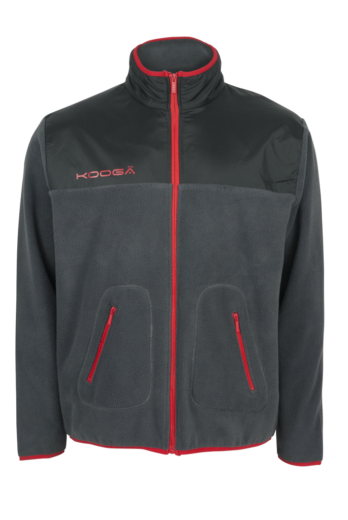 Kooga Men's Microfleece with Overlay Rugby Off-Field Jacket - Charcoal | Warm & Stylish Outerwear for Rugby Fans & Casual Wear